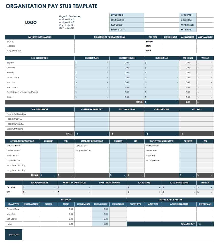 Free Pay Stub Templates | | Smartsheet for Payroll Check Stub Template Sample