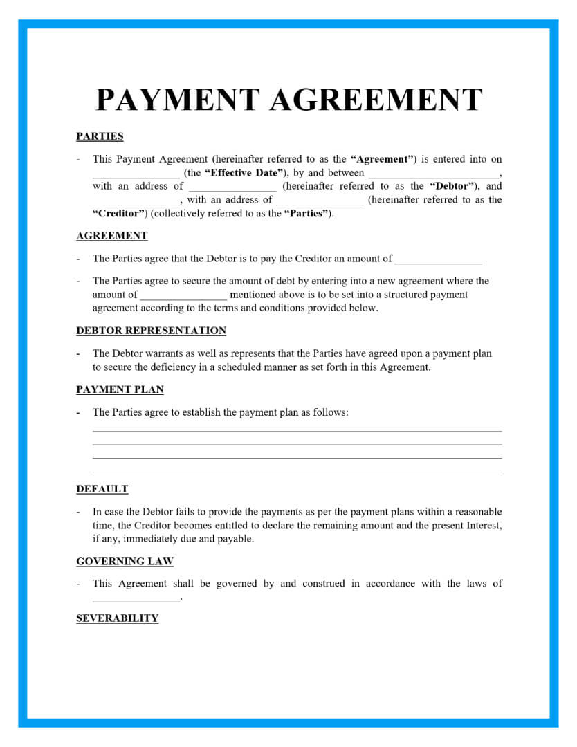 Free Payment Agreement Template inside Agreement Sample Template