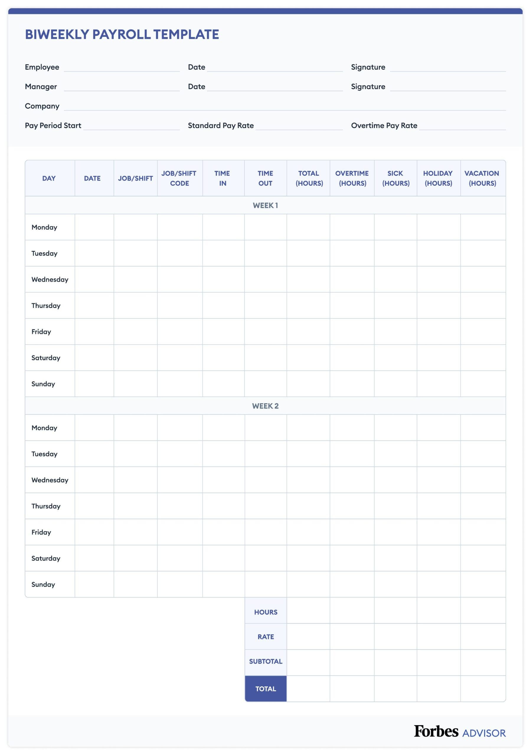 Free Payroll Template (2024) – Forbes Advisor for Payroll Sample Template