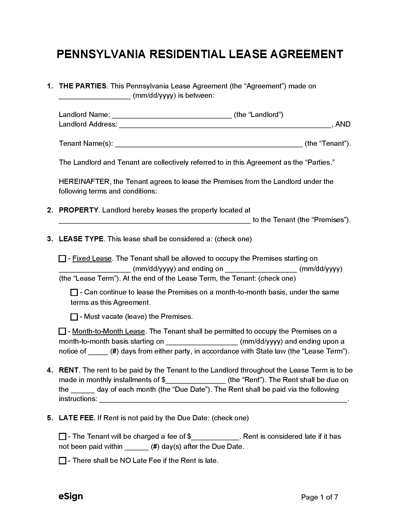 Free Pennsylvania Rental Lease Agreement Templates (6) | Pdf | Word intended for Rental Agreement Template Sample