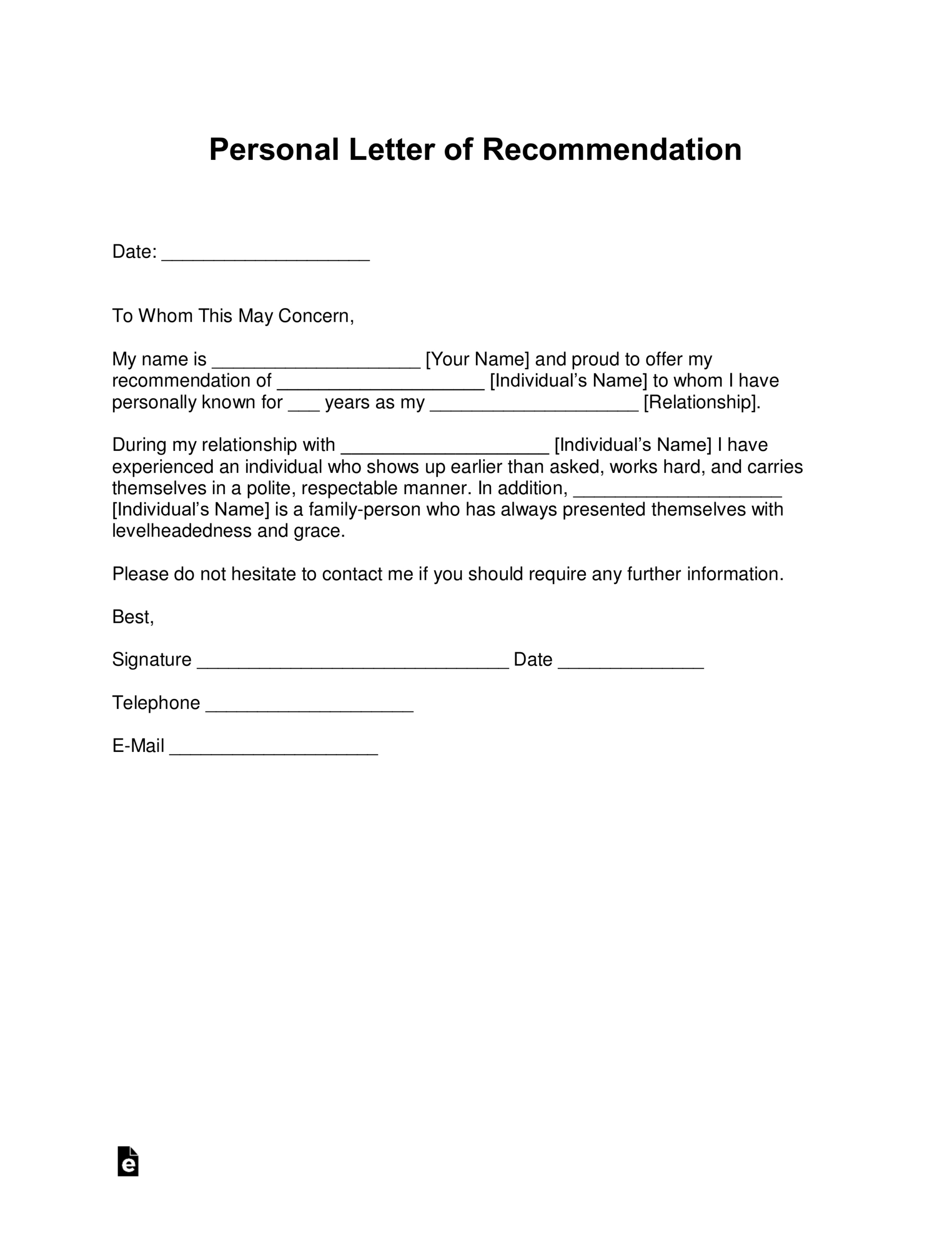 Free Personal Letter Of Recommendation Template (For A Friend pertaining to Character Reference Letter for Friend Template Sample