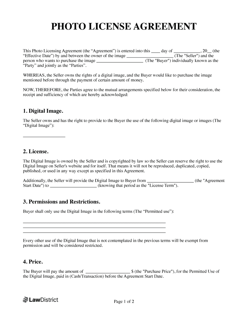 Free Photo Licensing Agreement | Pdf &amp;amp; Word Template | Lawdistrict regarding Licensing Agreement Template Sample