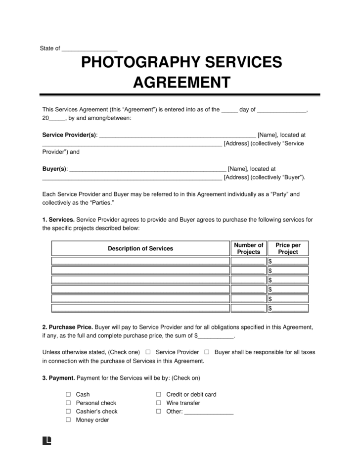 Wedding Photography Contract Template Sample