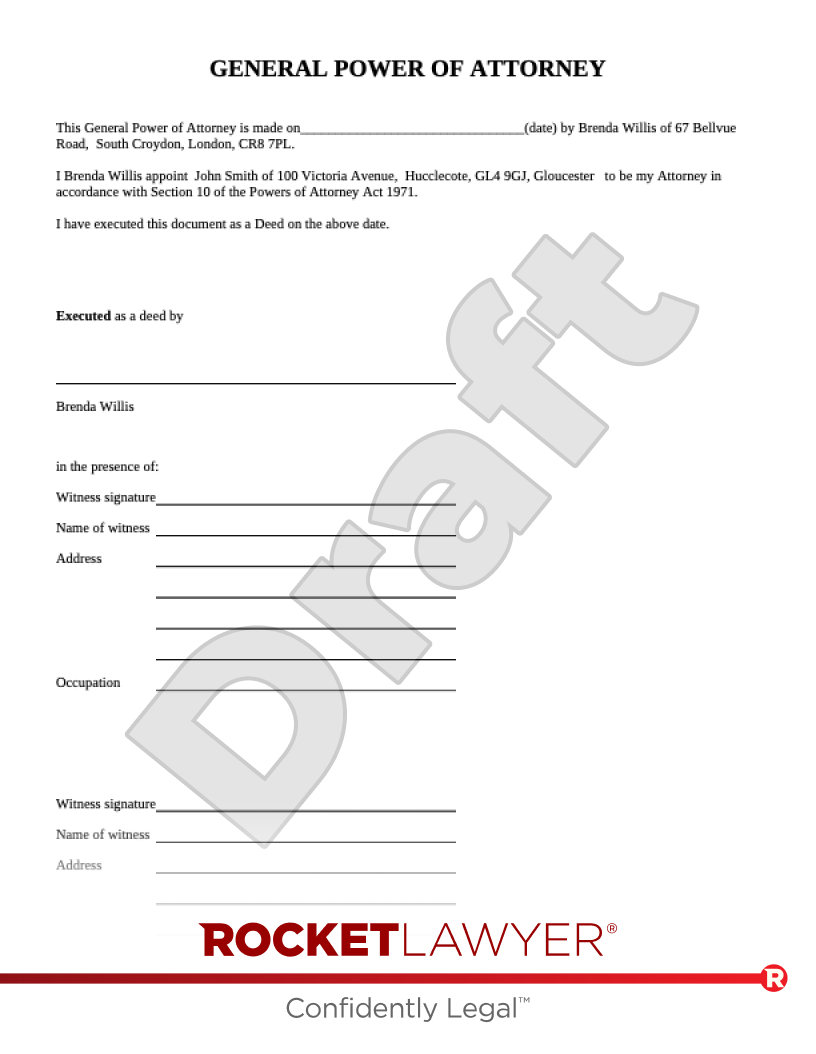 Free Power Of Attorney | Template &amp;amp; Faqs - Rocket Lawyer Uk with Power of Attorney Template Sample