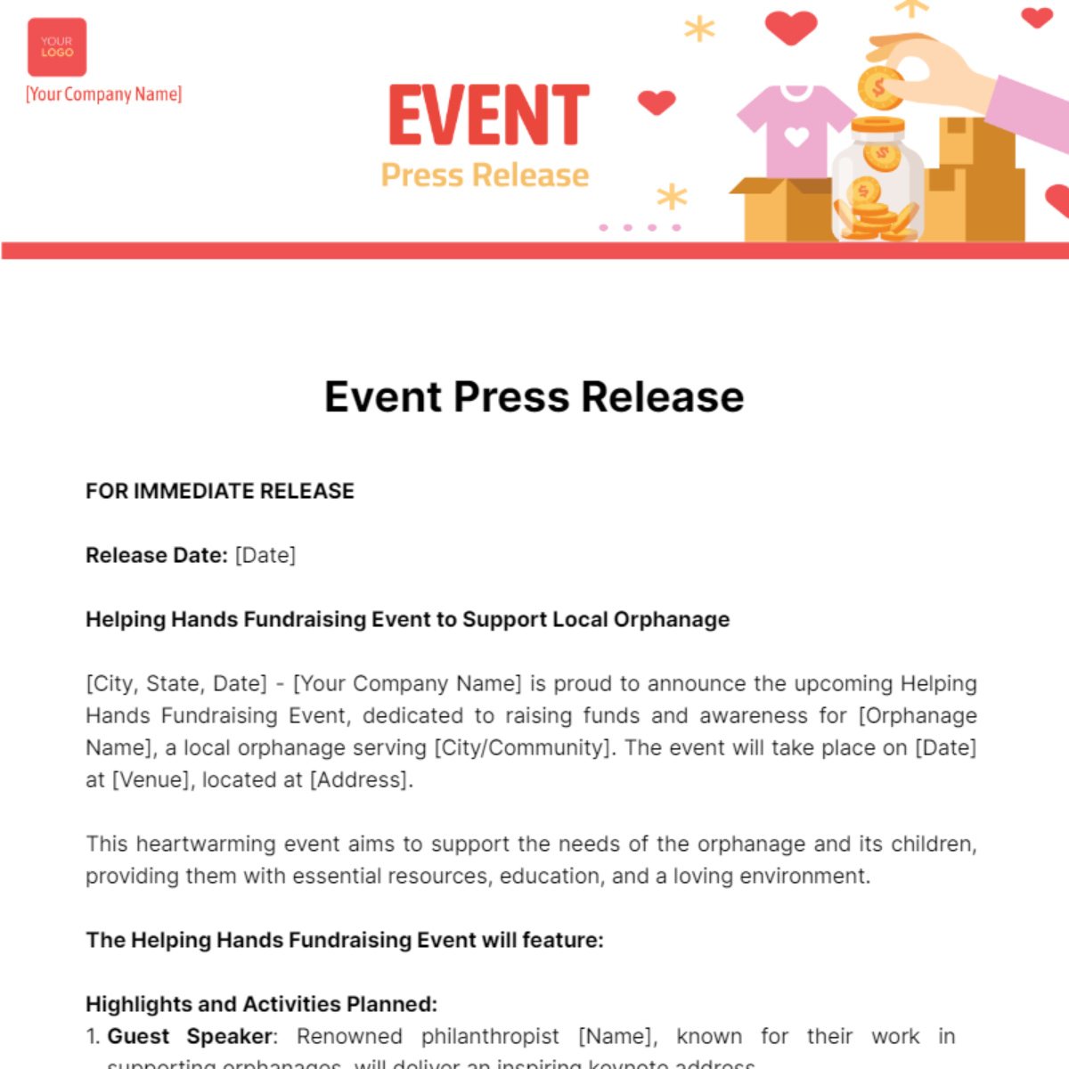 Free Press Release Templates - Edit Online &amp;amp; Download | Template for Press Release Template Sample Free