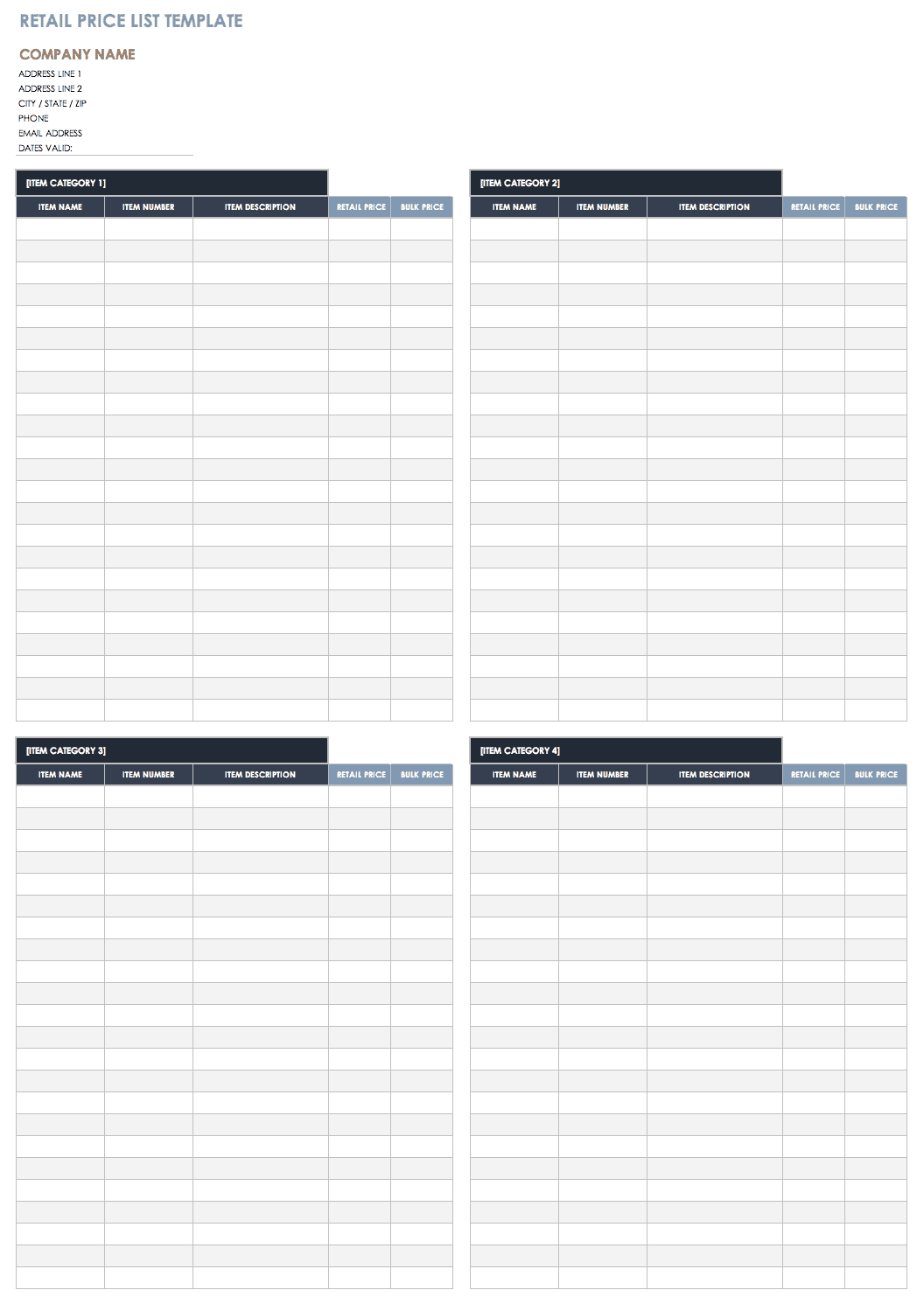 Free Price List Templates | Smartsheet within Sample Price List Template