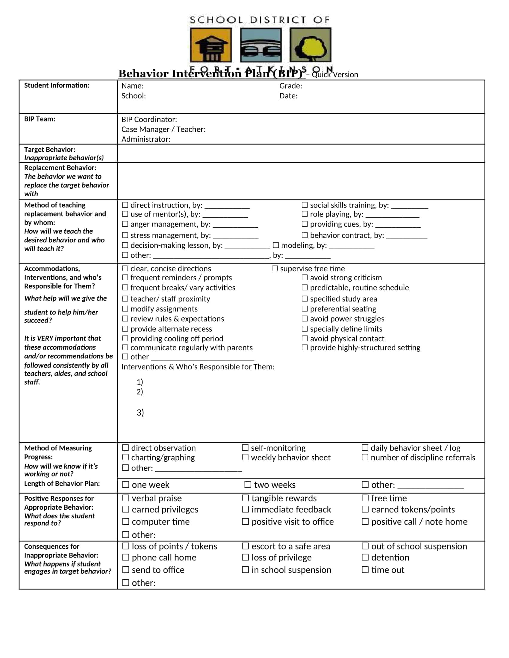 Free Printable Behavior Plan Templates [Pdf, Word] Students, Adults regarding Sample Behavior Intervention Plan Template