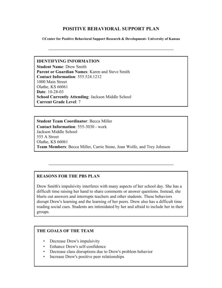 Sample Behavior Intervention Plan Template