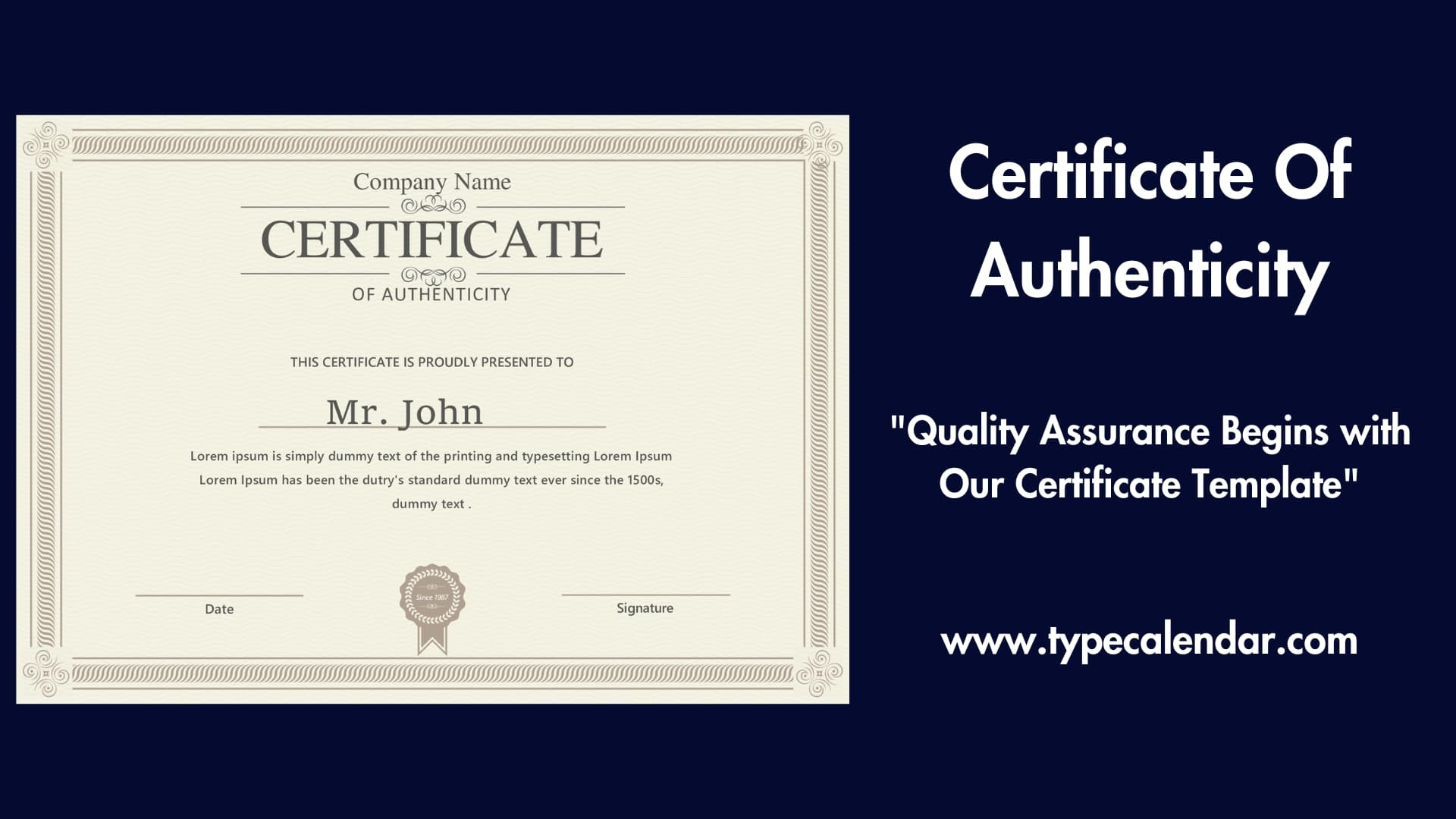 Free Printable Certificate Of Authenticity Templates [Word, Pdf in Certificate Of Authenticity Sample Template