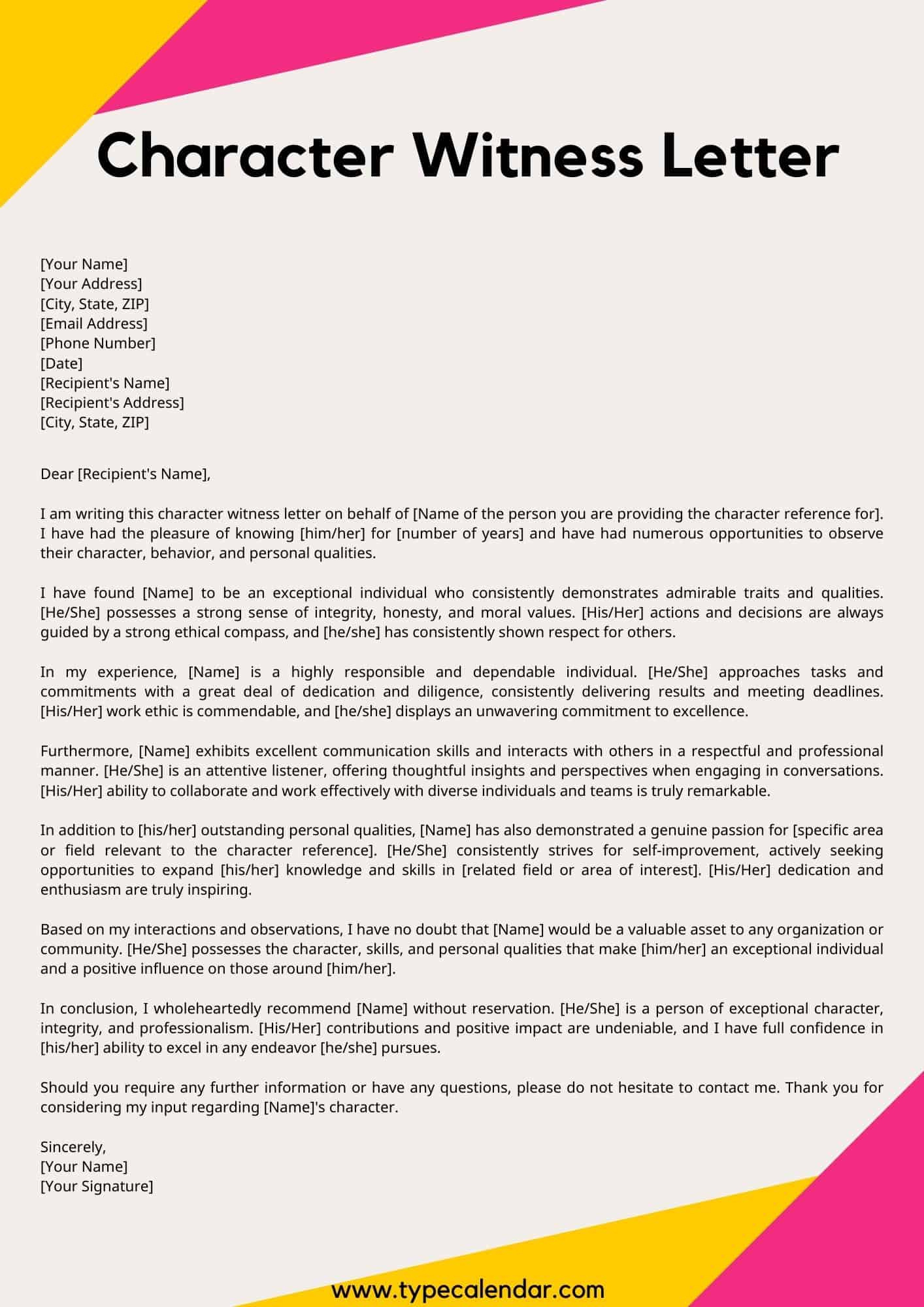 Free Printable Character Witness Letter Templates [Pdf] Court regarding Character Letter To Judge Template Sample