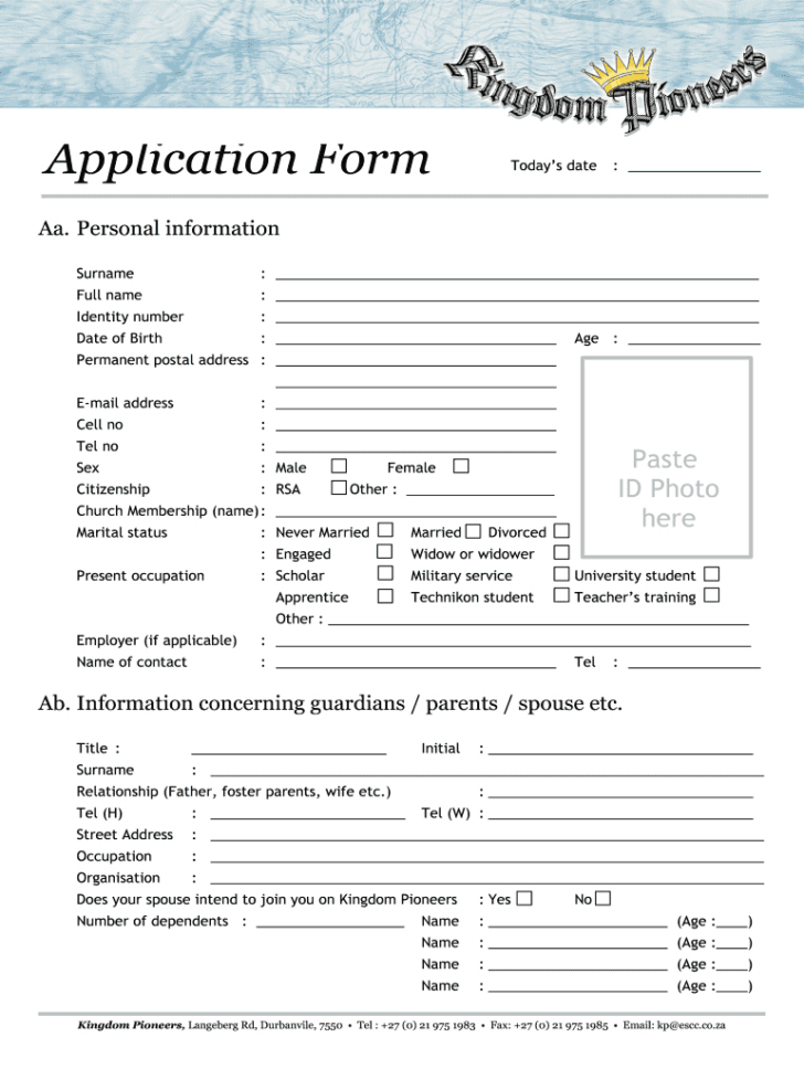 Membership Form Sample Template