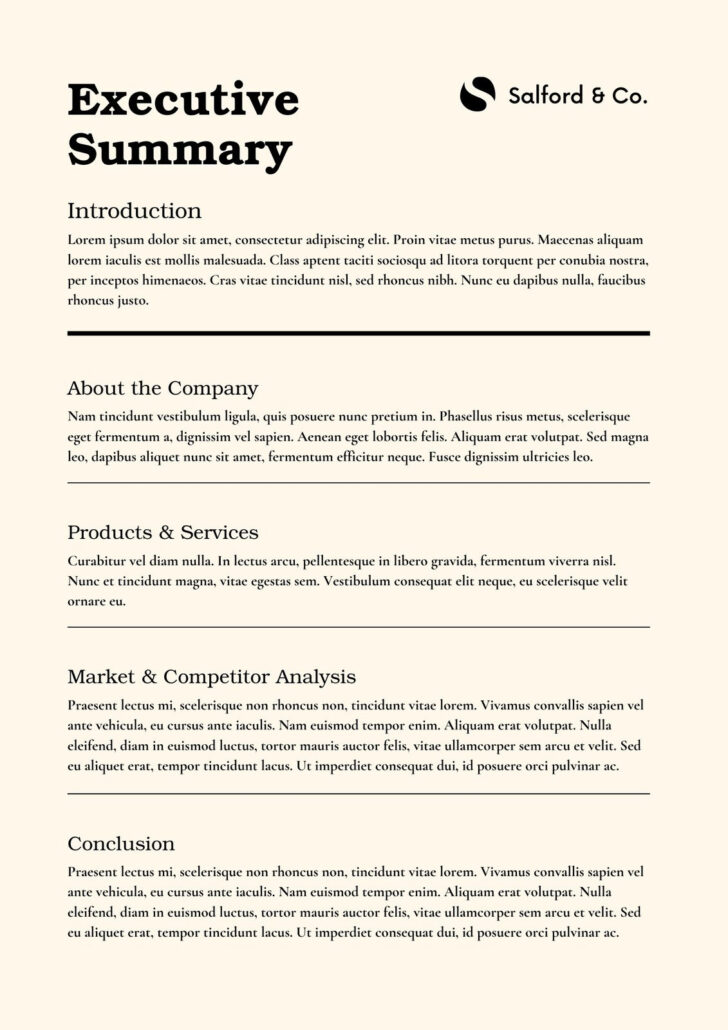 Executive Summary Report Sample Template