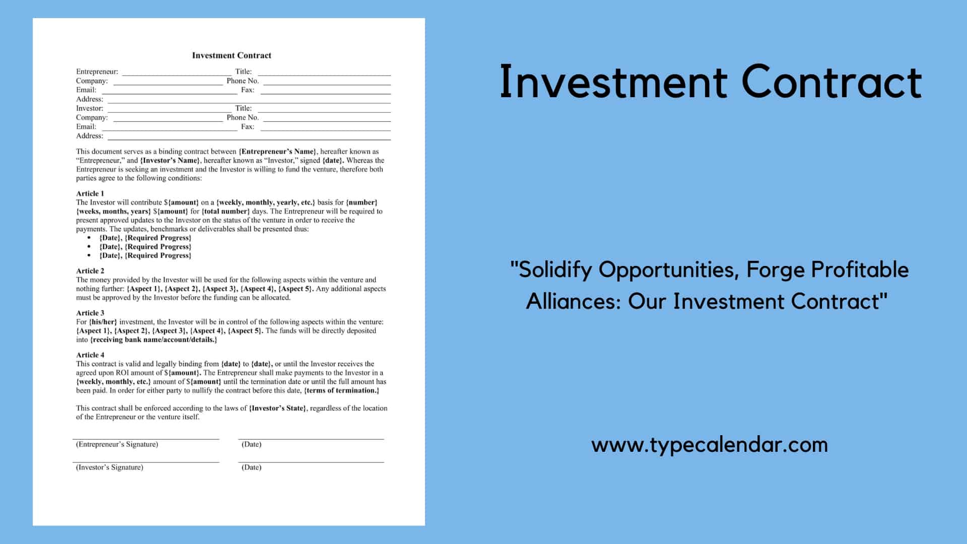 Free Printable Investment Contract Templates [Pdf, Word] Simple Cash pertaining to Investor Contract Sample Template