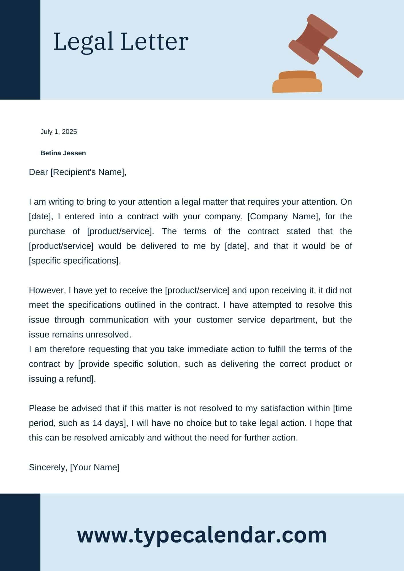 Free Printable Legal Letter Templates [Word, Doc] for Legal Writing Sample Template