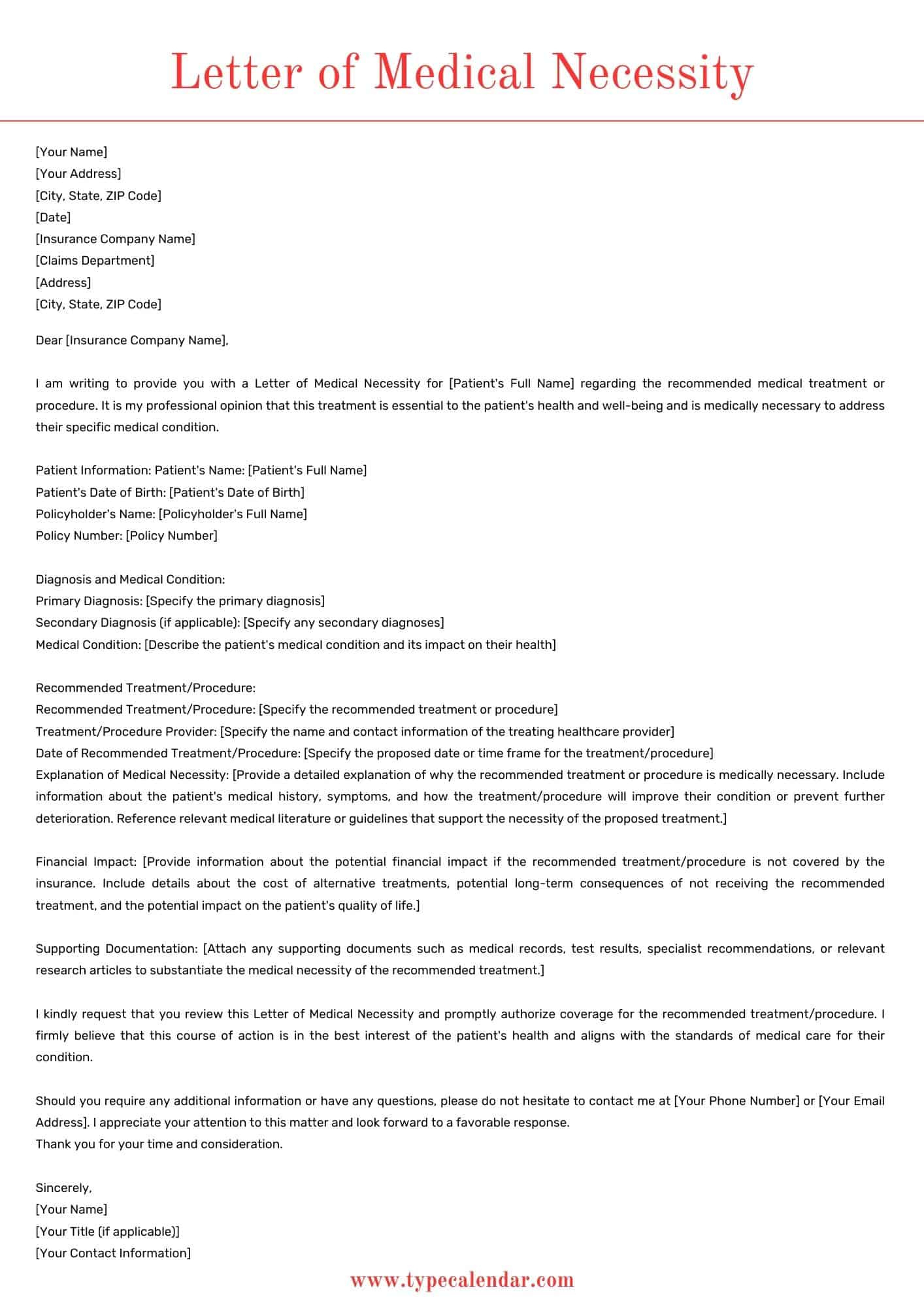 Free Printable Letter Of Medical Necessity Templates [Pdf, Word] pertaining to Letter Of Medical Necessity Template Sample