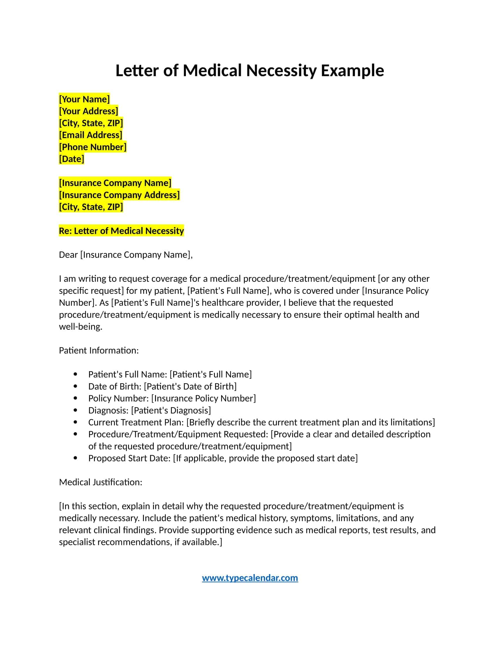 Free Printable Letter Of Medical Necessity Templates [Pdf, Word] regarding Letter Of Medical Necessity Template Sample
