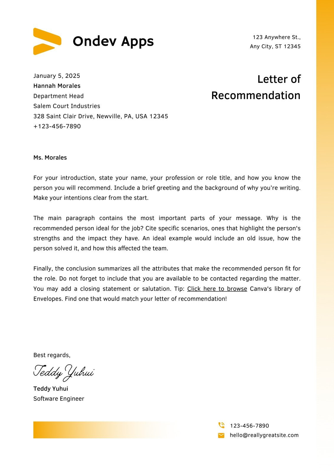 Free Printable Letter Of Recommendation Templates | Canva pertaining to Business Recommendation Letter Sample Template