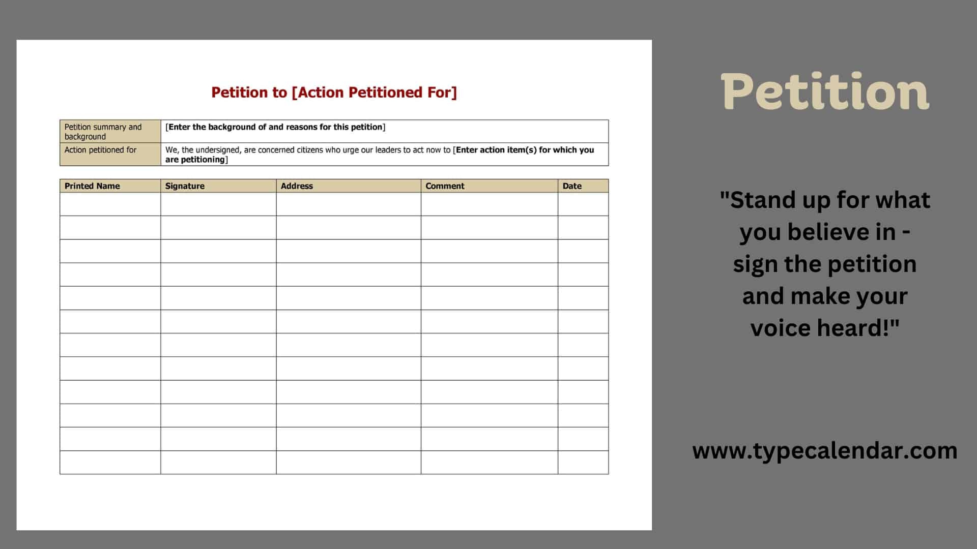 Free Printable Petition Templates [Word, Pdf, Google Docs] +Forms throughout Petition Template Sample