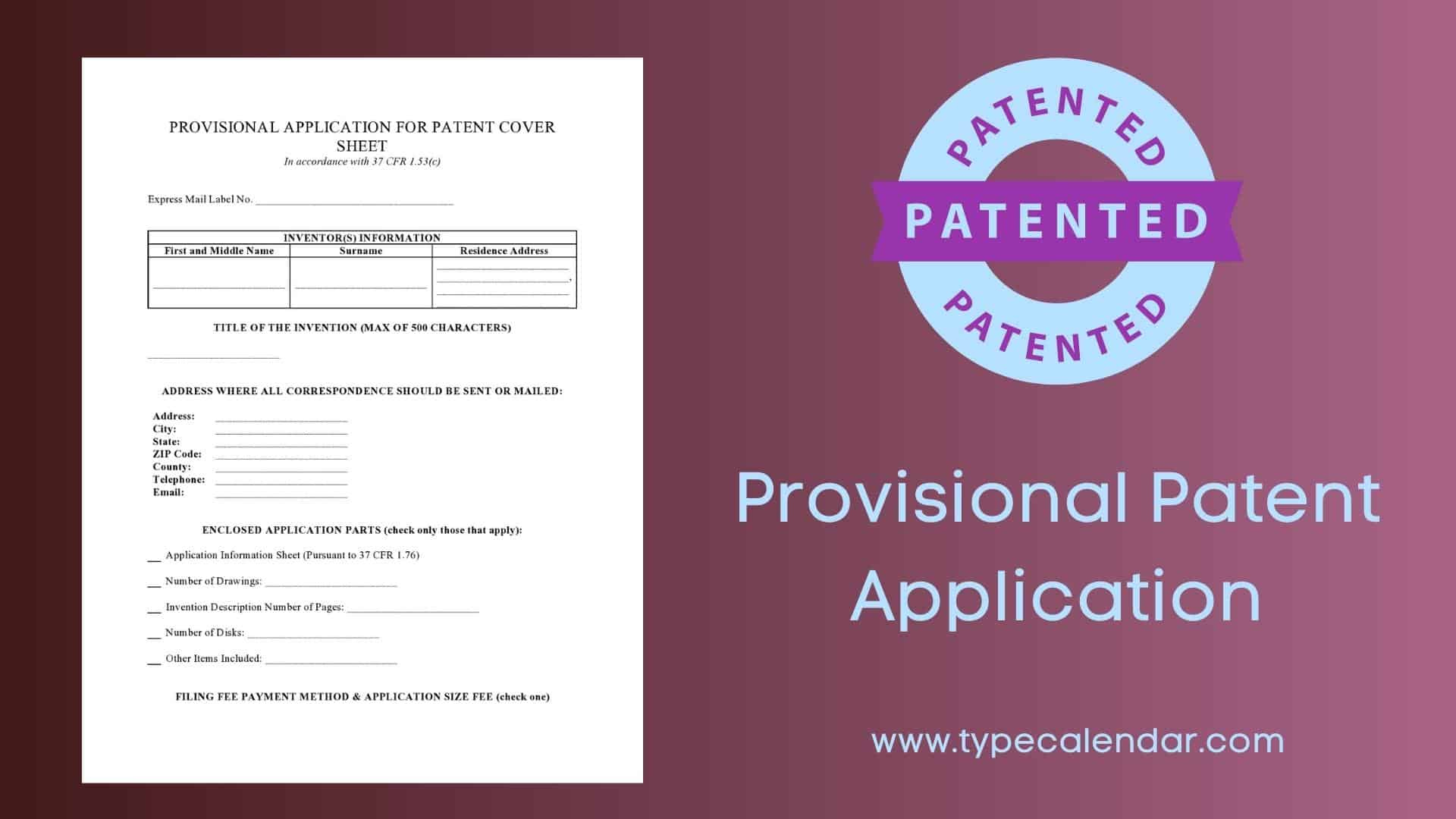 Free Printable Provisional Patent Application Templates [Pdf, Word] for Provisional Patent Application Sample Template
