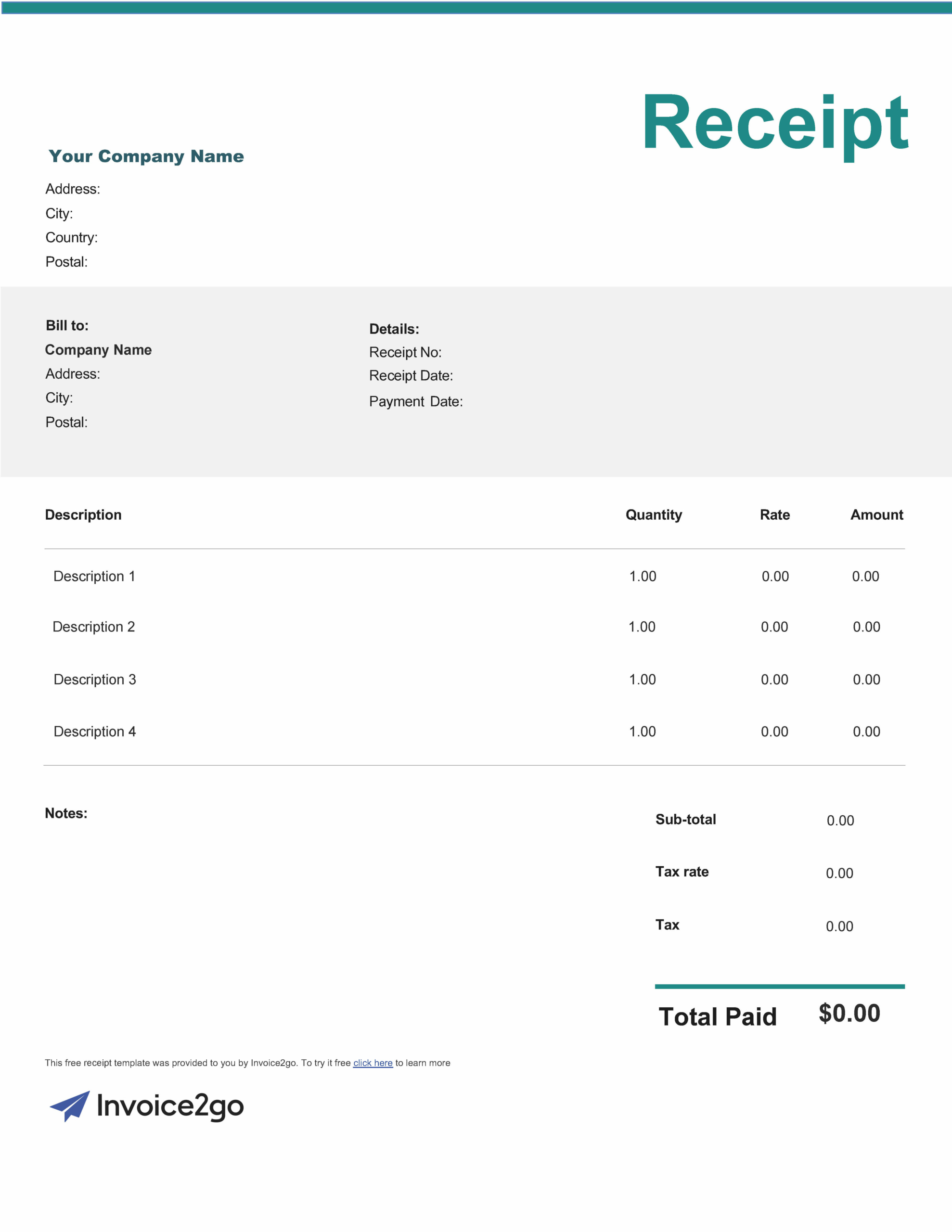 Free &amp;amp; Printable Receipt Templates | Invoice2Go intended for Receipt Template Free Sample