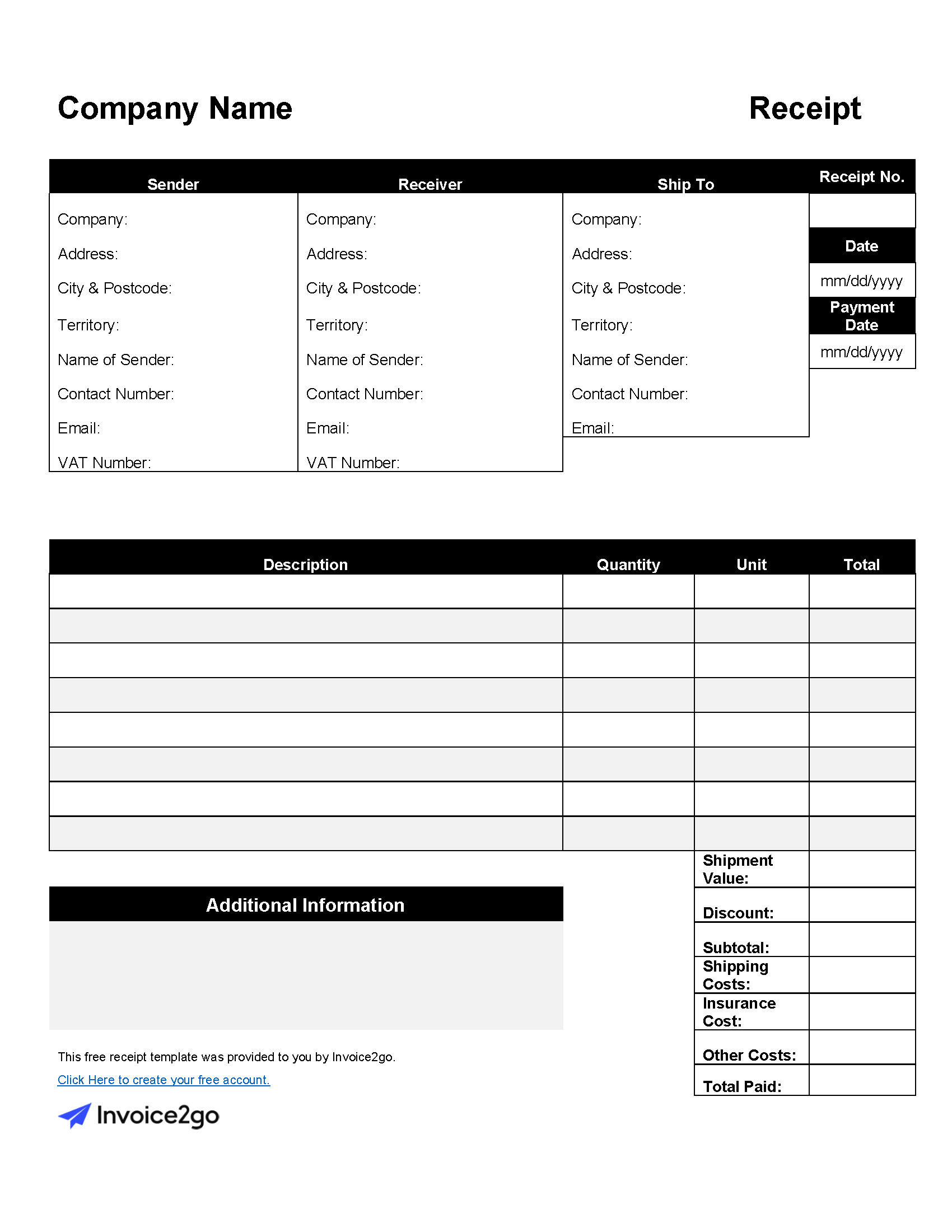 Free &amp;amp; Printable Receipt Templates | Invoice2Go with Free Receipt Sample Template