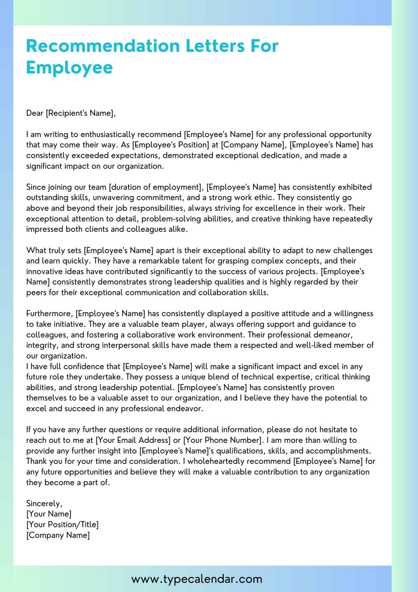 Winning Template For Letter Of Recommendation From Employer 