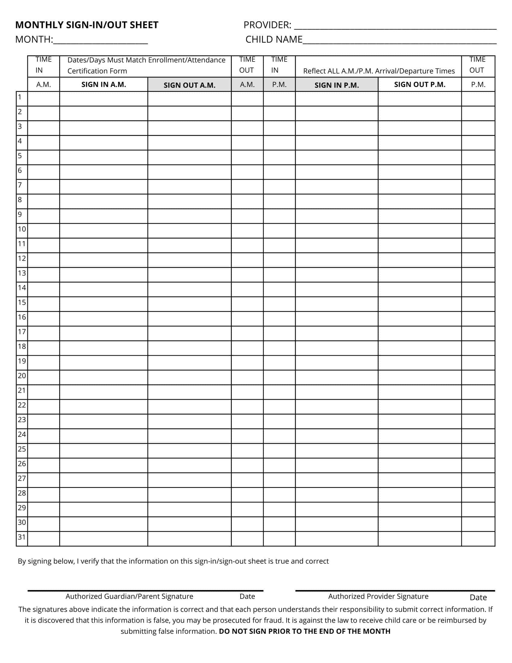 Free Printable Sign In And Out Sheet Templates [Pdf, Word, Excel] within Sample Sign Out Sheet Template