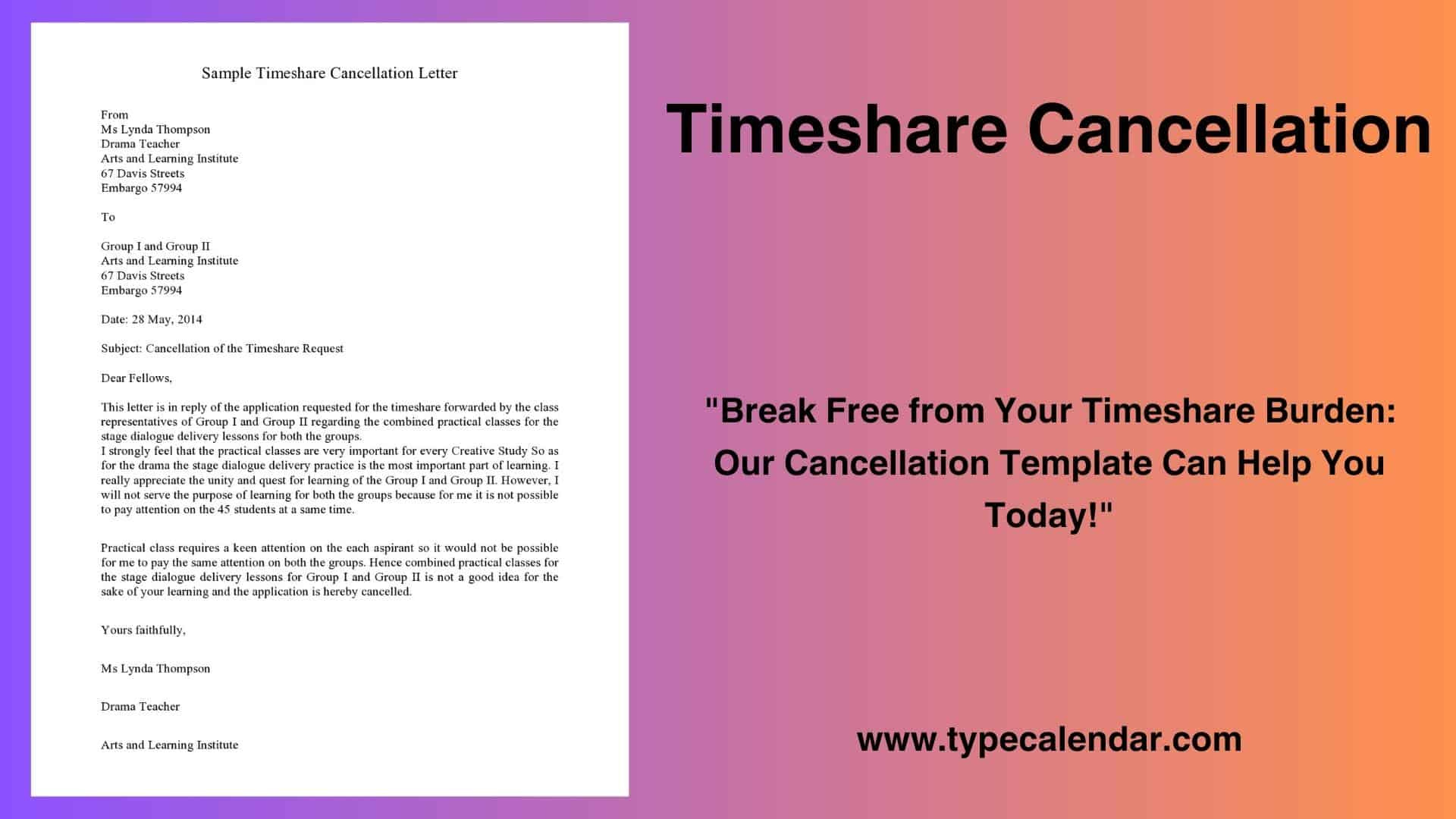 Free Printable Timeshare Cancellation Letter Templates [Pdf, Word] with regard to Timeshare Owner Medical Hardship Template Sample