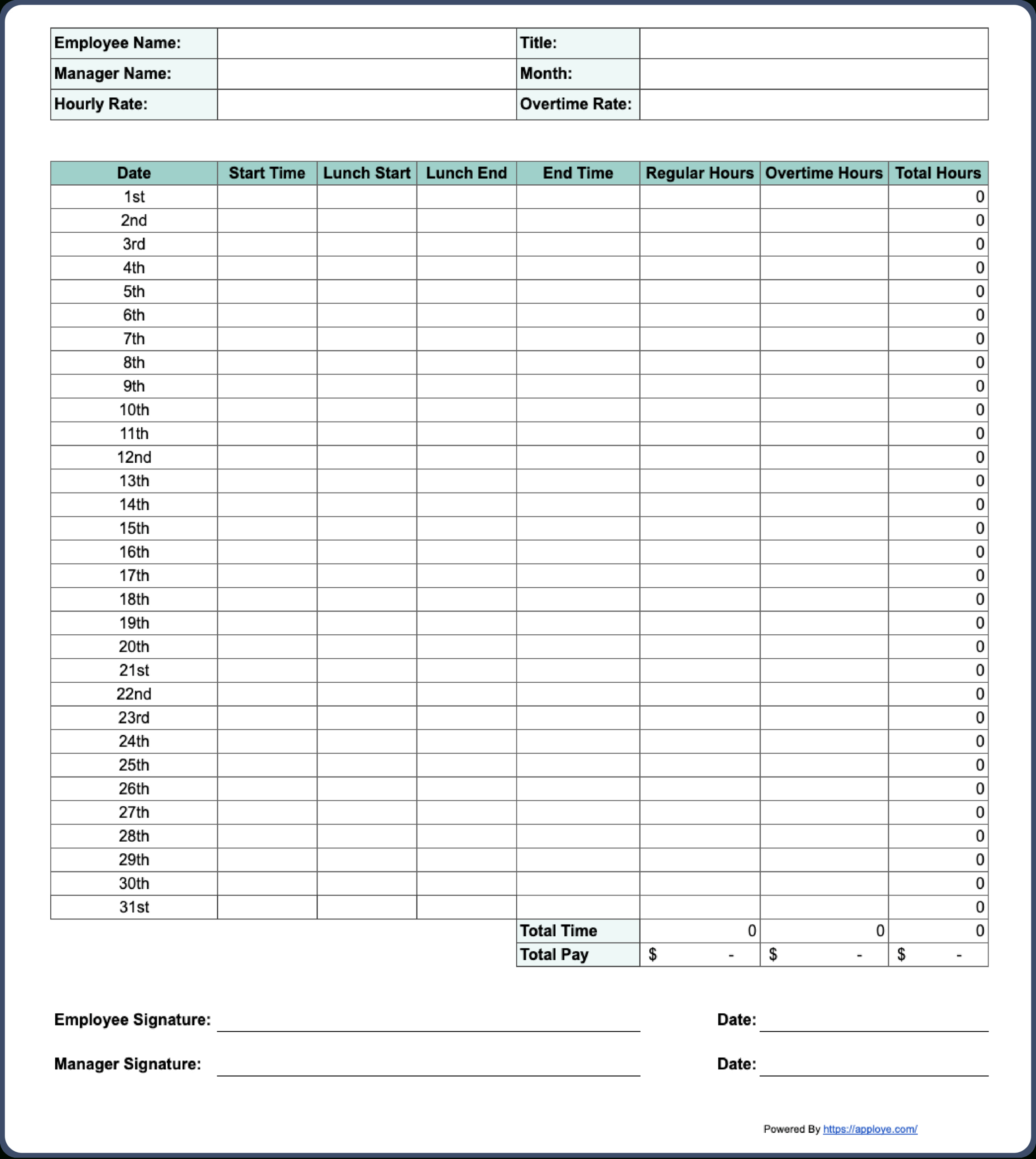 Free Printable Timesheet Templates (Excel, Word, Pdf) pertaining to Timesheet Template Sample Free