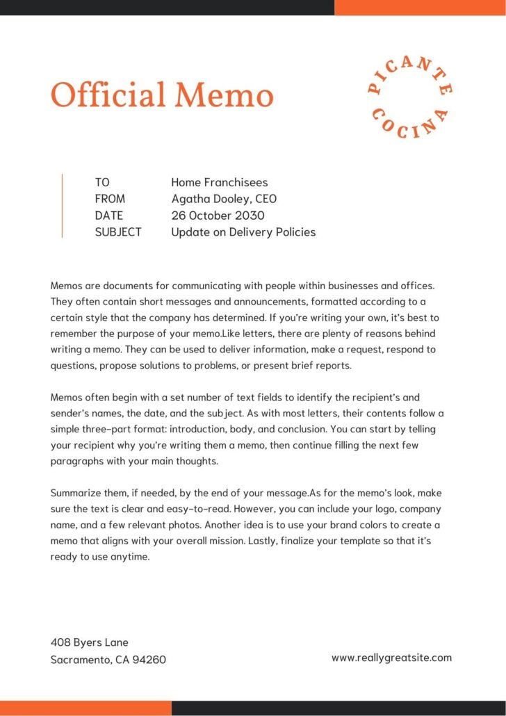 Sample Business Memo Template