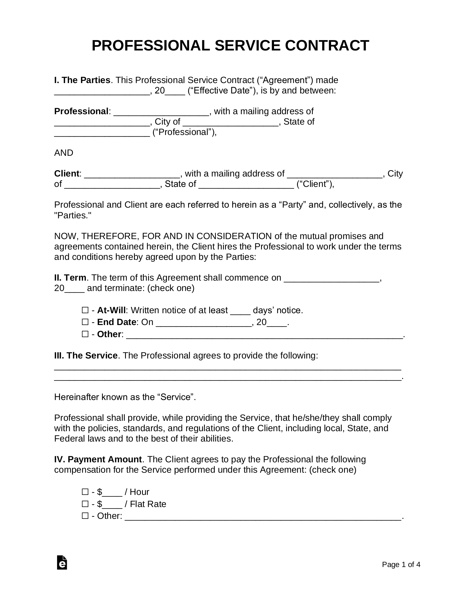 Free Professional Services Agreement - Samples - Pdf | Word – Eforms regarding Professional Services Contract Template Sample