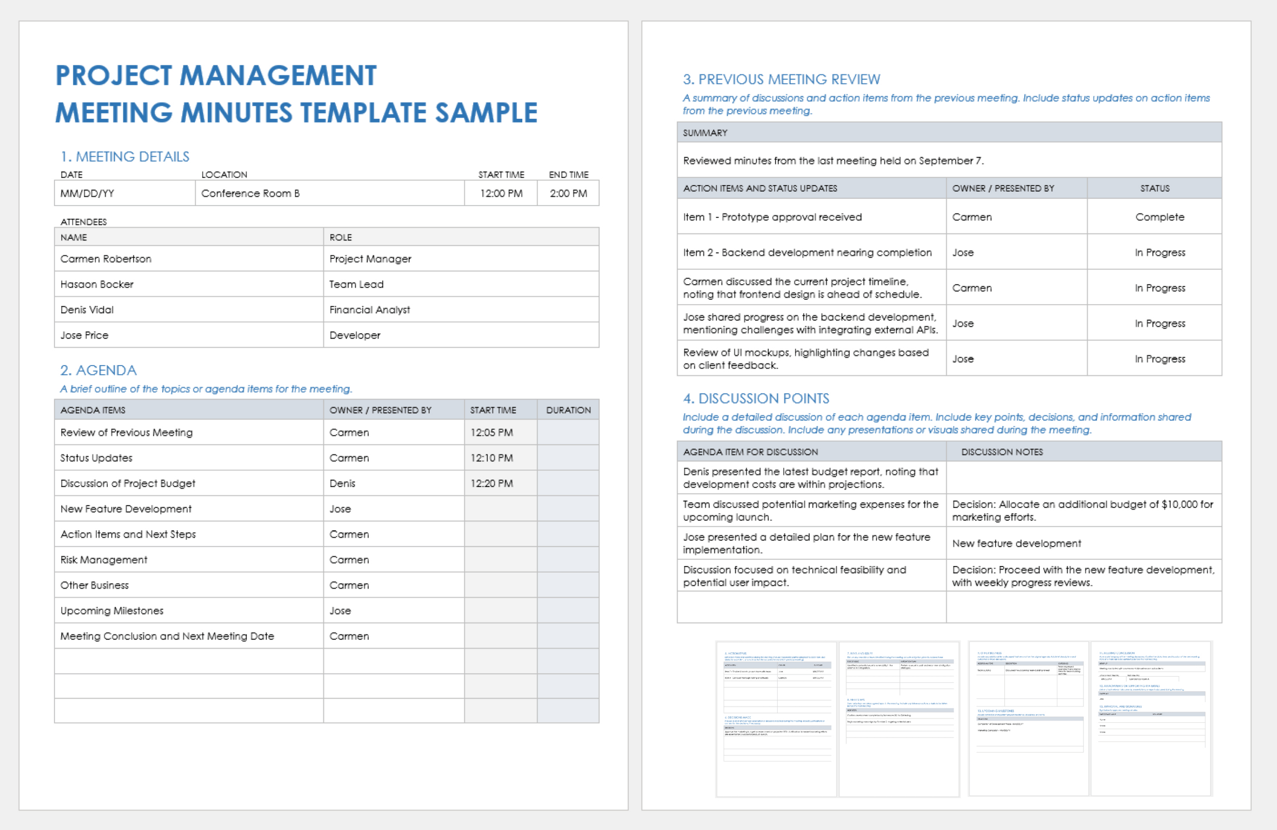 Free Project Management Meeting Minutes Templates regarding Meeting Minutes Sample Template