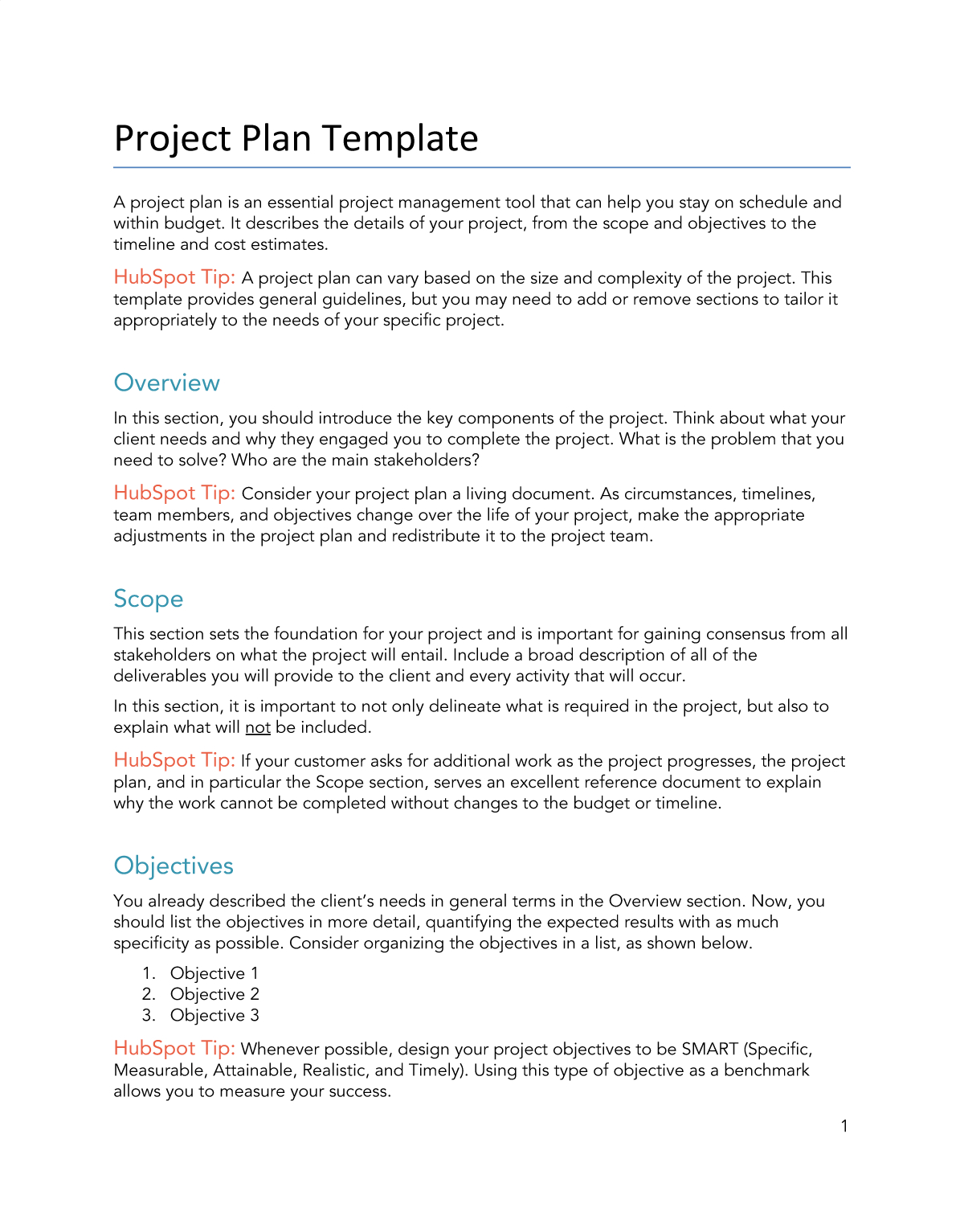 Free Project Plan Template For Word | Pdf | Google Docs | Hubspot in Project Plan Sample Templates