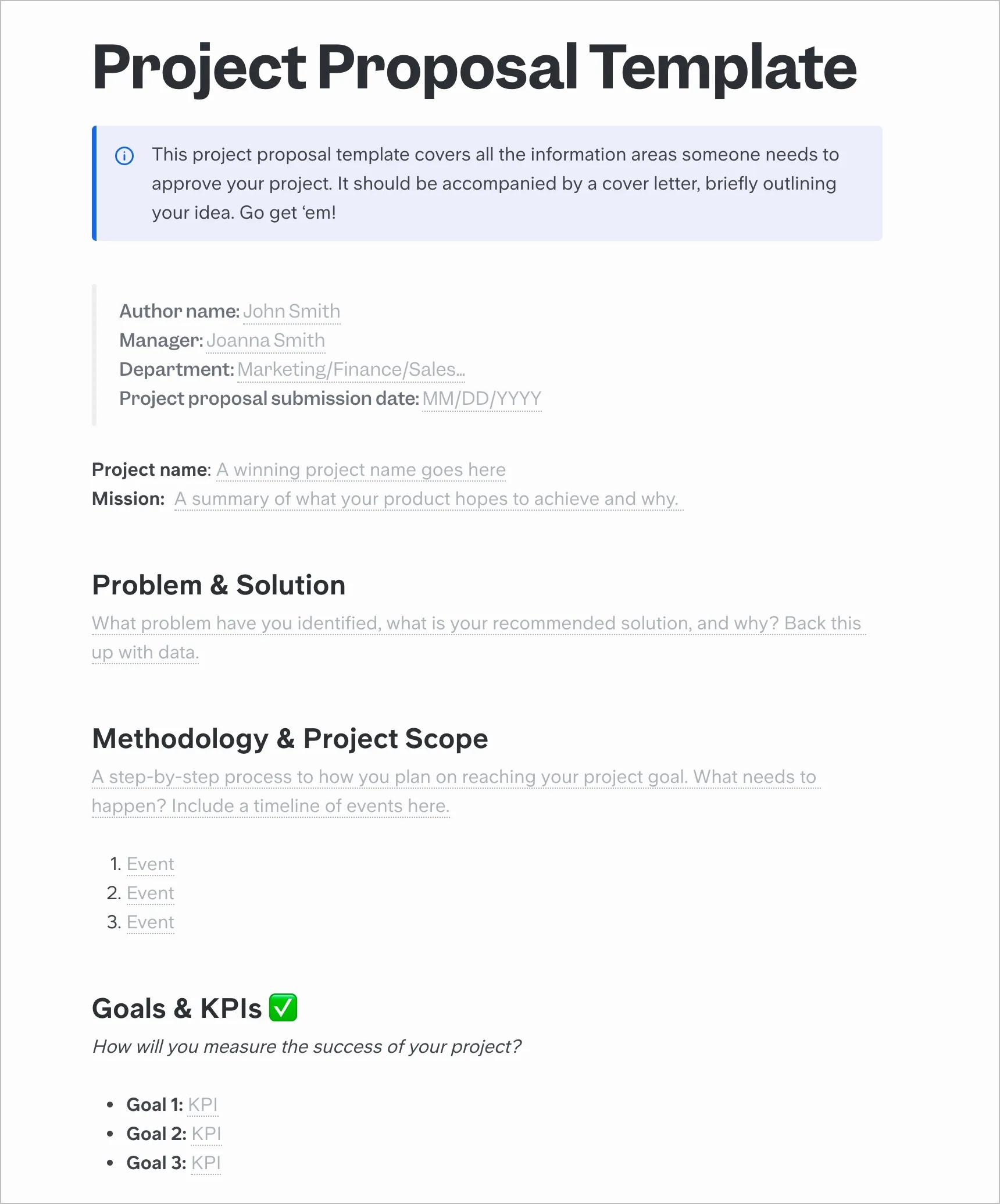 Free Project Proposal Template | Slite inside Proposal Sample Templates