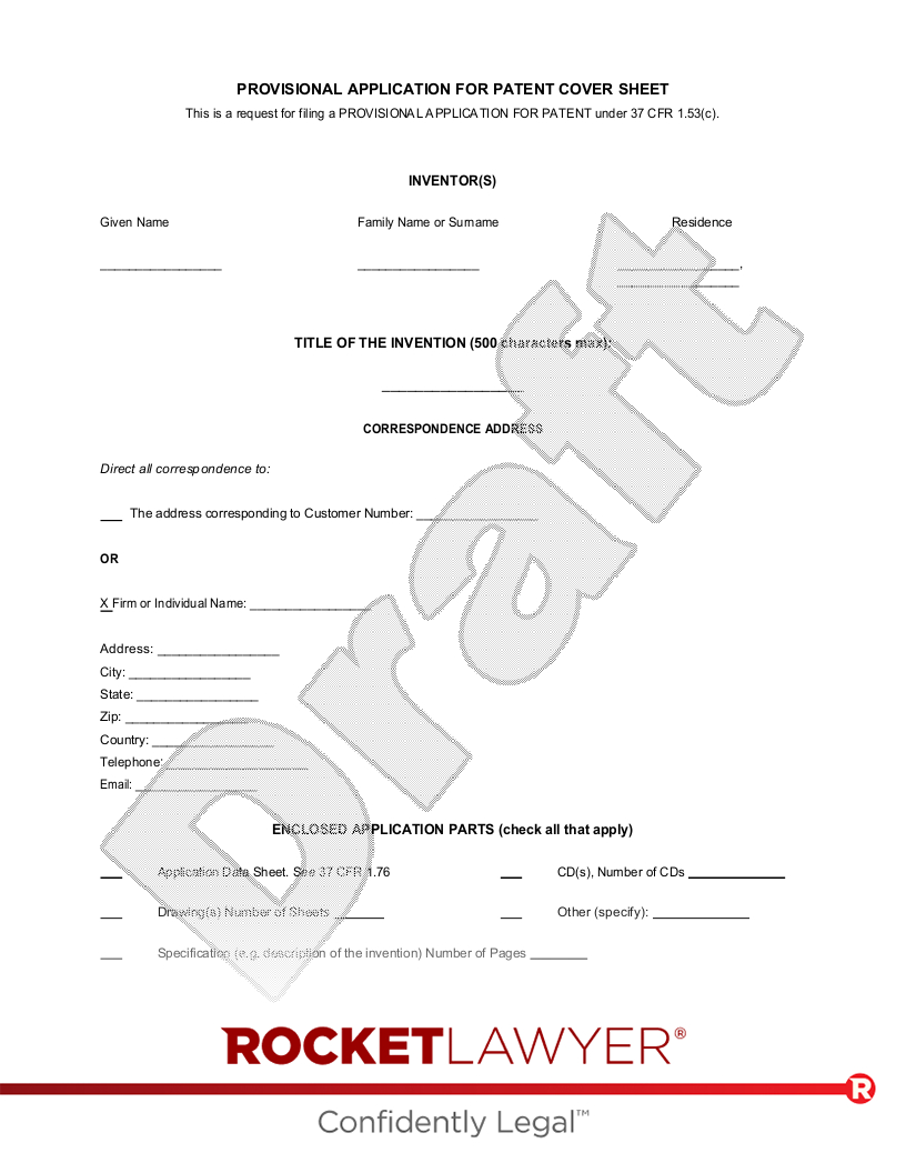 Free Provisional Patent Application - Rocket Lawyer intended for Provisional Patent Application Sample Template