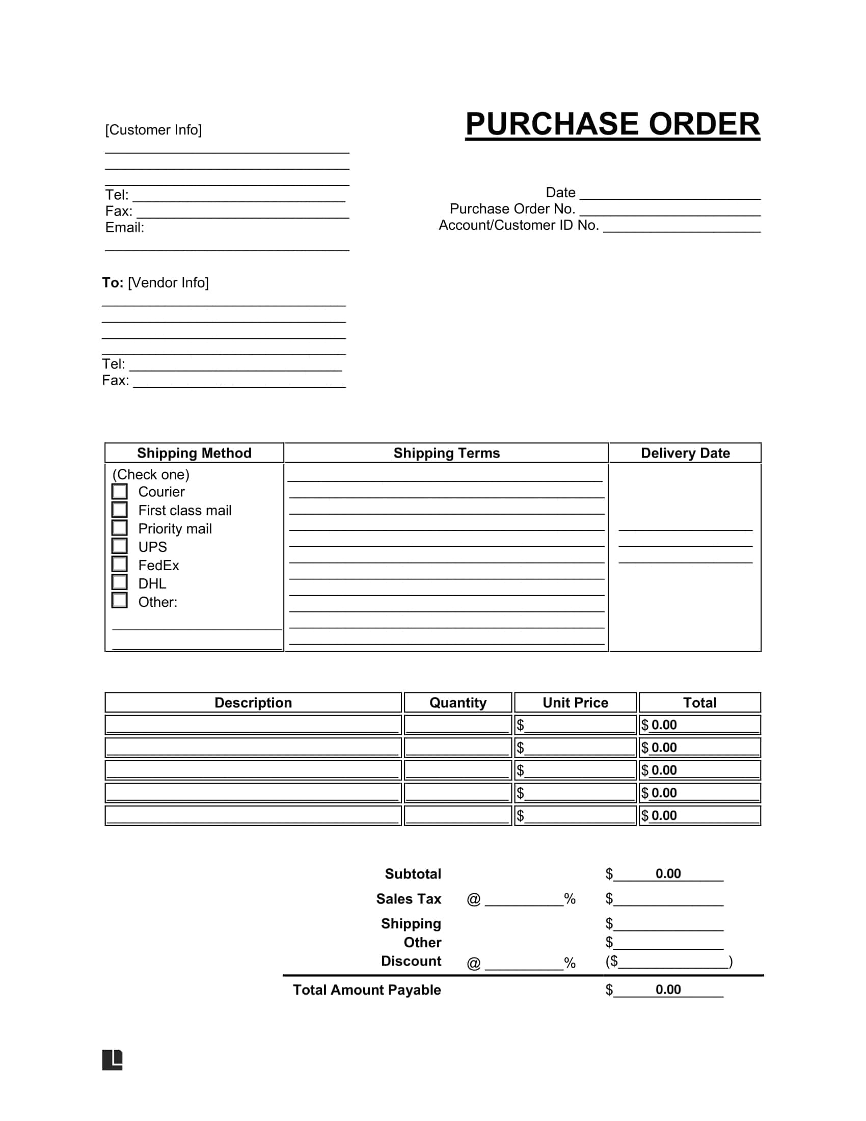 Free Purchase Order (Po) Template | Printable Pdf &amp;amp; Word intended for Purchase Order Form Template Sample