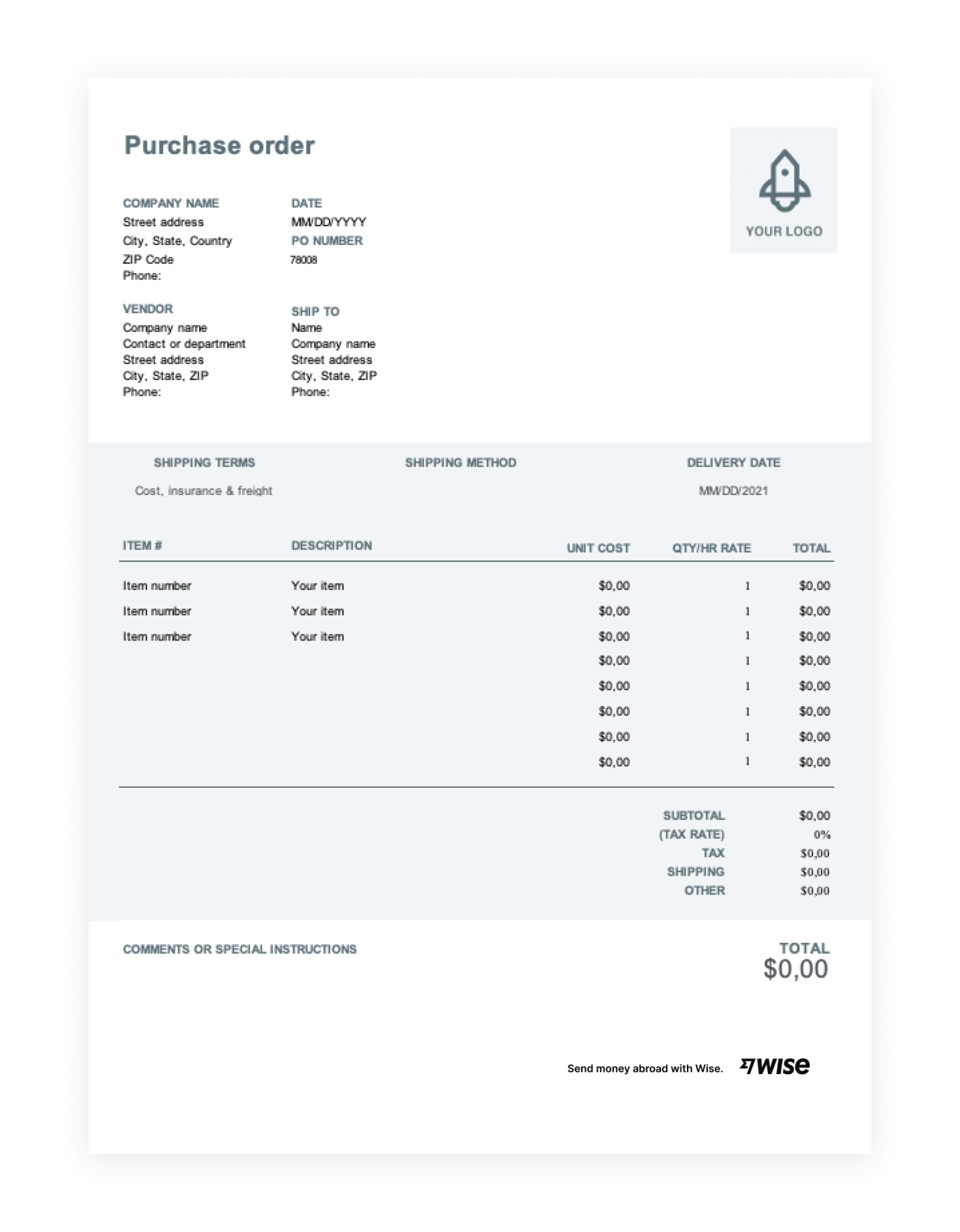 Free Purchase Order Template Download - Wise with Purchase Order Form Template Sample