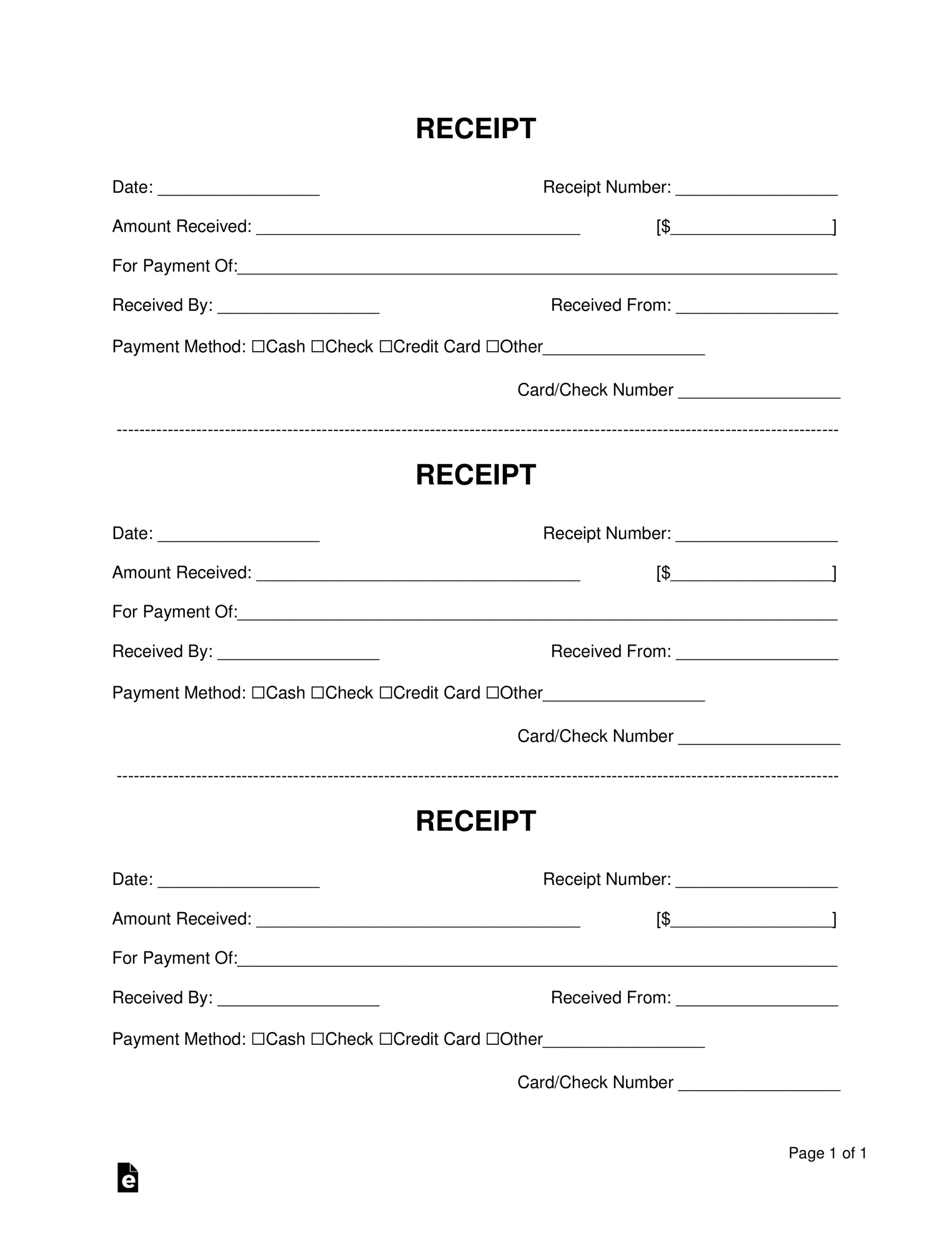 Free Receipt Book Templates | Print 3-Receipts Per Page - Pdf with regard to Receipt Book Templates Sample