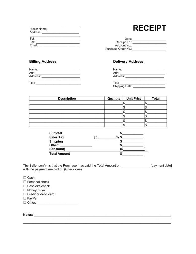 Free Receipt Template | Printable Pdf intended for Free Receipt Sample Template