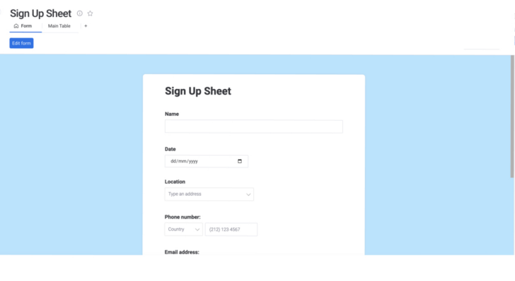 Sign-Up Form Template Sample