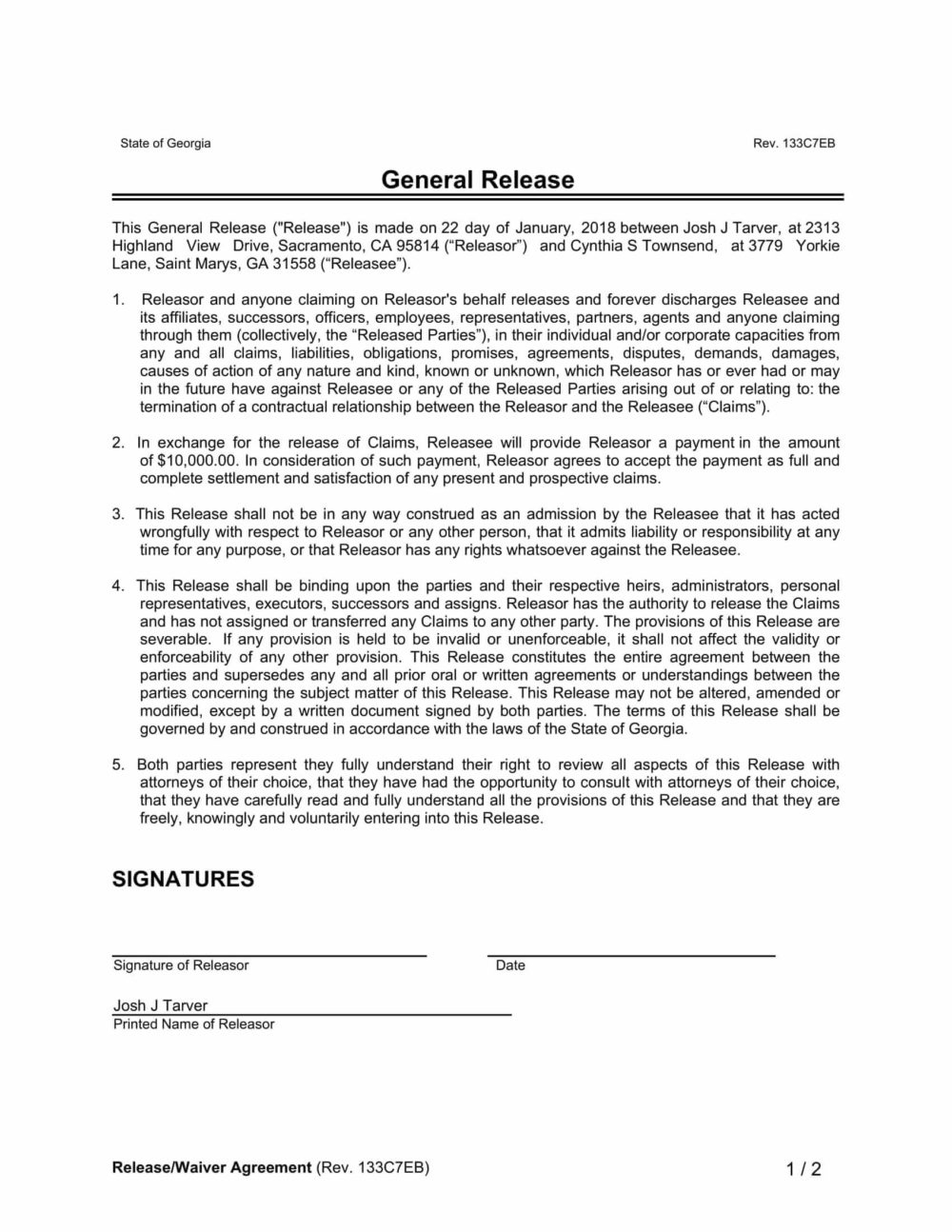 Free Release Of Liability (Waiver Agreement) Form | Pdf &amp;amp; Word inside Free Mutual Release Sample Template