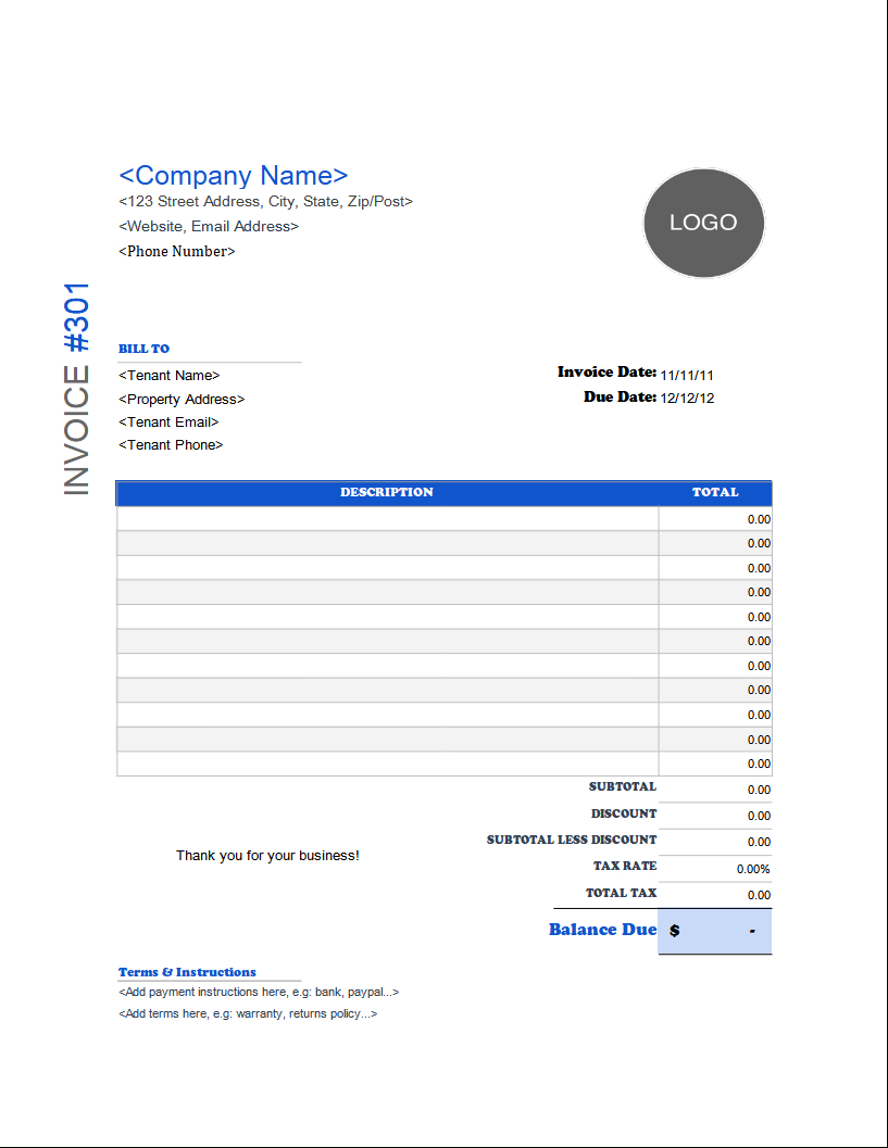 Free Rental Invoice Templates with regard to Rent Invoice Sample Template