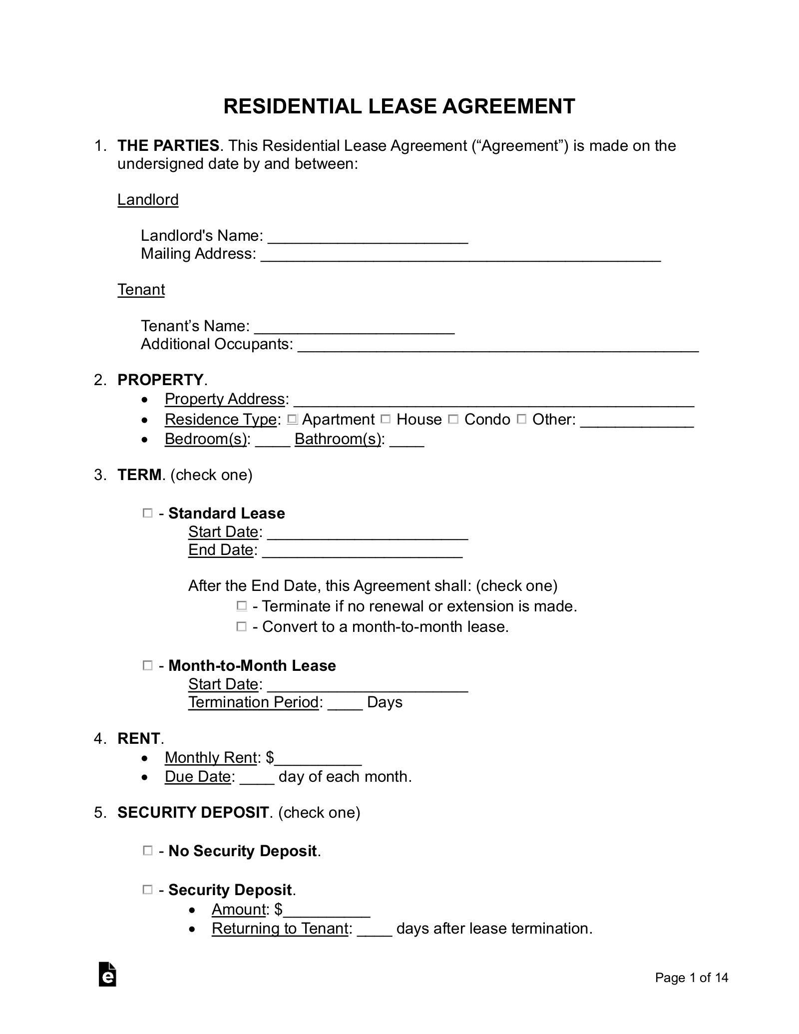 Free Rental / Lease Agreement Templates (15) - Pdf | Word – Eforms in Lease Agreement Sample Template