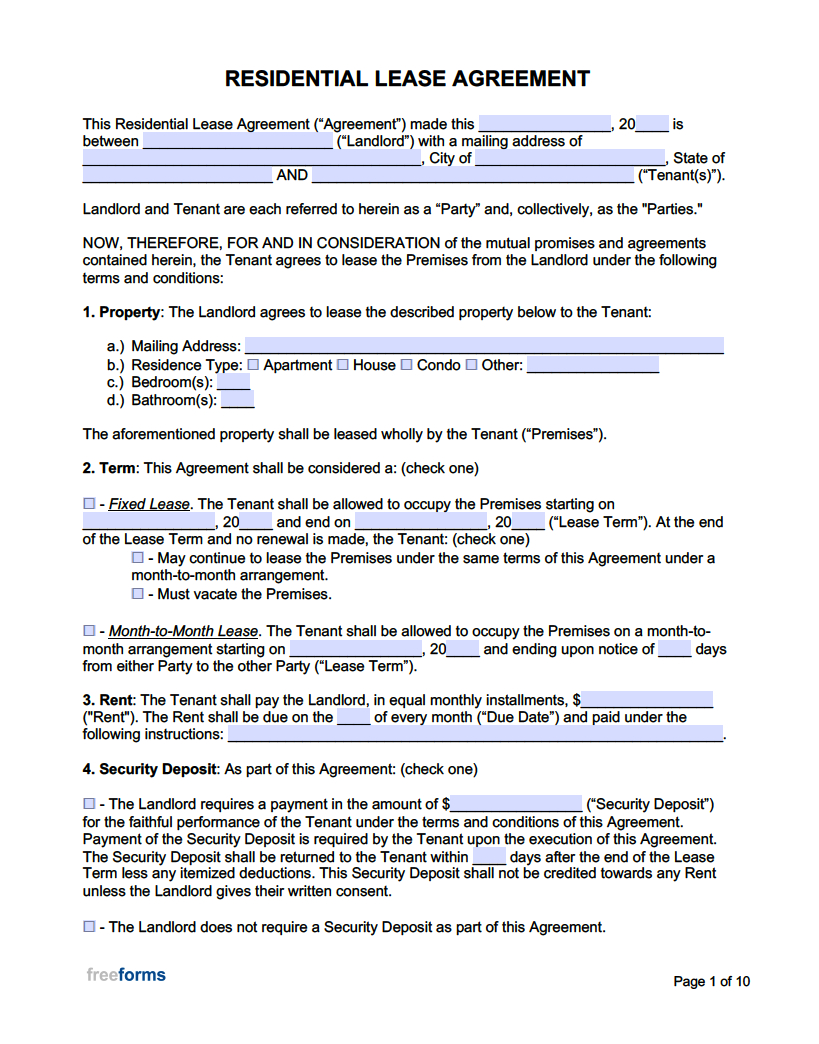 Free Rental / Lease Agreement Templates | Pdf | Word for Free Lease Agreement Sample Templates