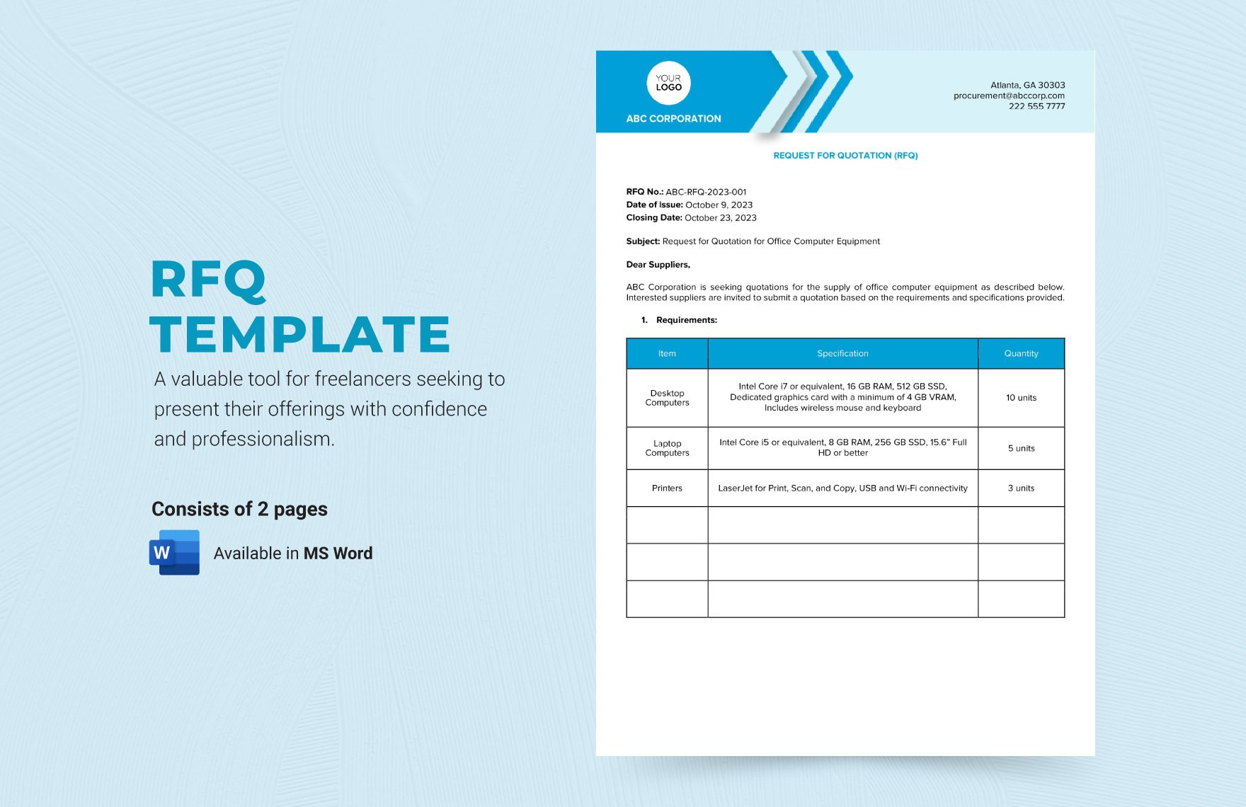 Free Request For Quotation Templates - Download In Word, Google with RFQ Sample Template