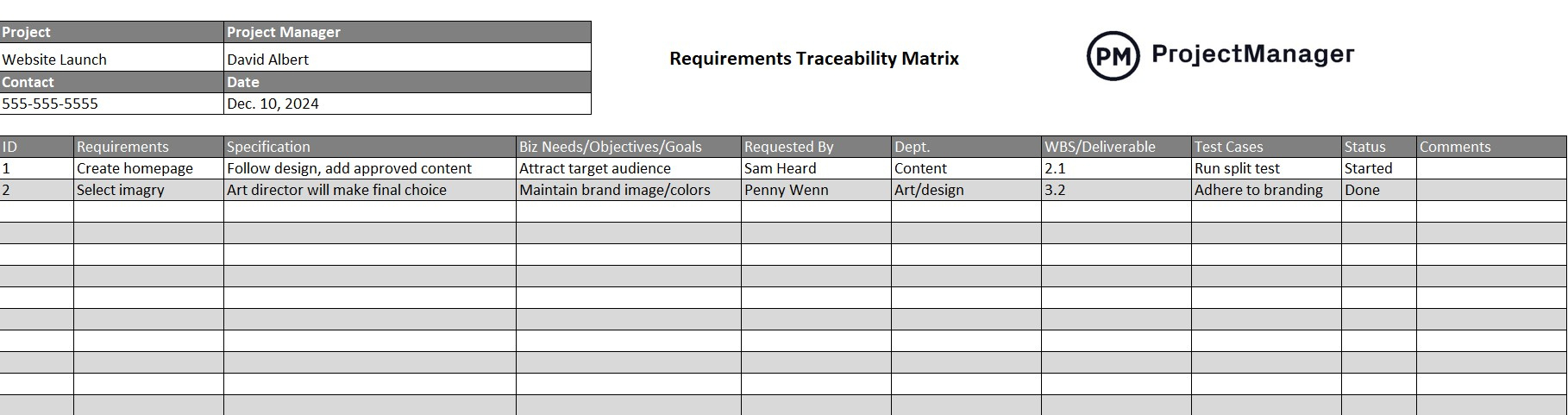 Free Requirements Traceability Matrix Template - Projectmanager for Requirements Traceability Matrix Template Sample