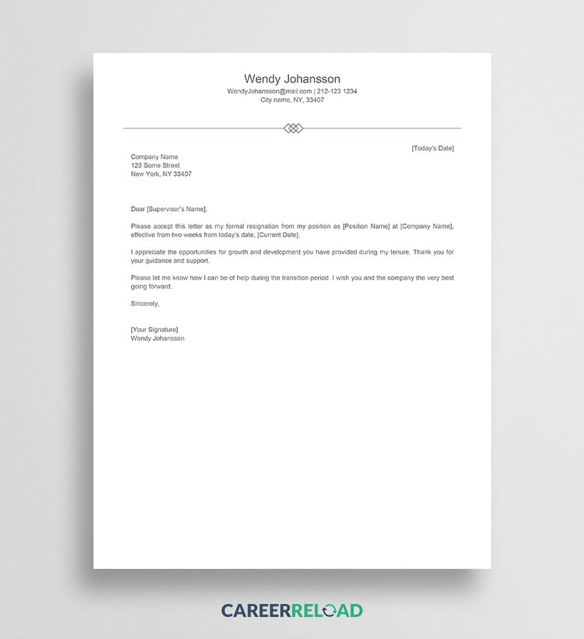 Free Resignation Letter Template - Download Or Copy Paste - Career for Resignation Sample Template