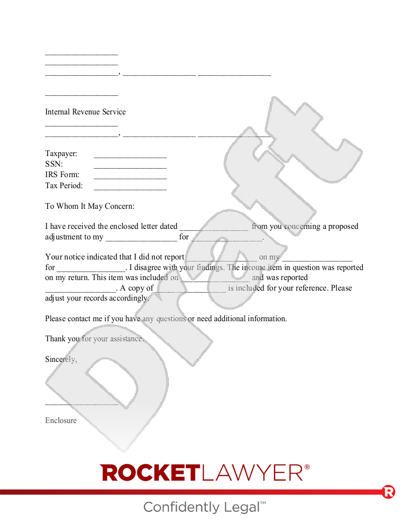 Free Response To Irs Notice: Make &amp;amp; Download - Rocket Lawyer with regard to IRS Sample Template for Schools