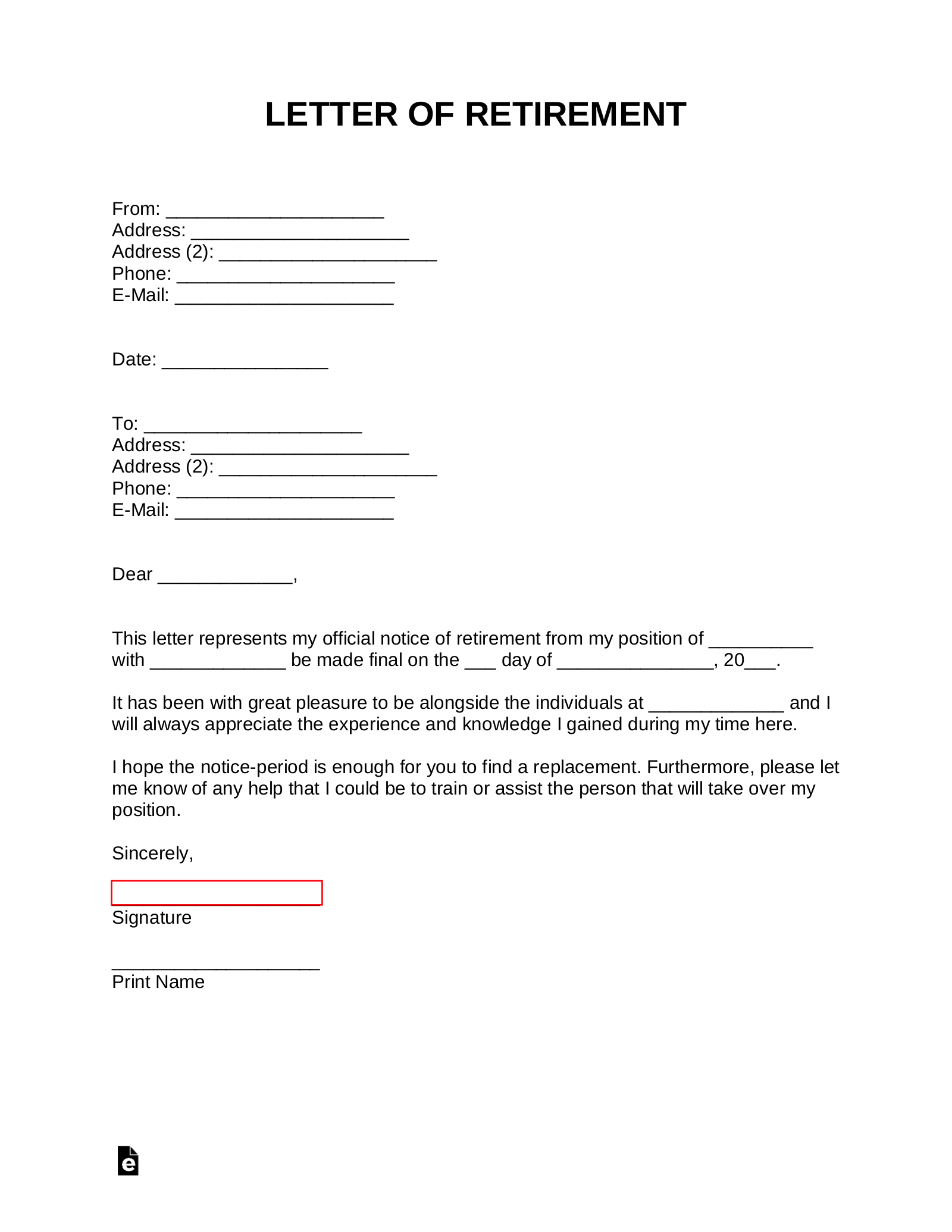 Free Retirement Letter Template - With Samples - Pdf | Word – Eforms throughout Retirement Letter Template Samples