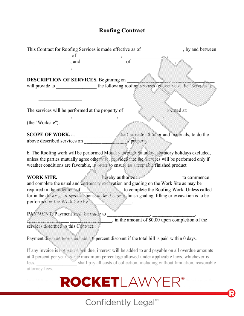 Free Roofing Contract Template &amp;amp; Faqs - Rocket Lawyer within Roofing Contract Template Sample